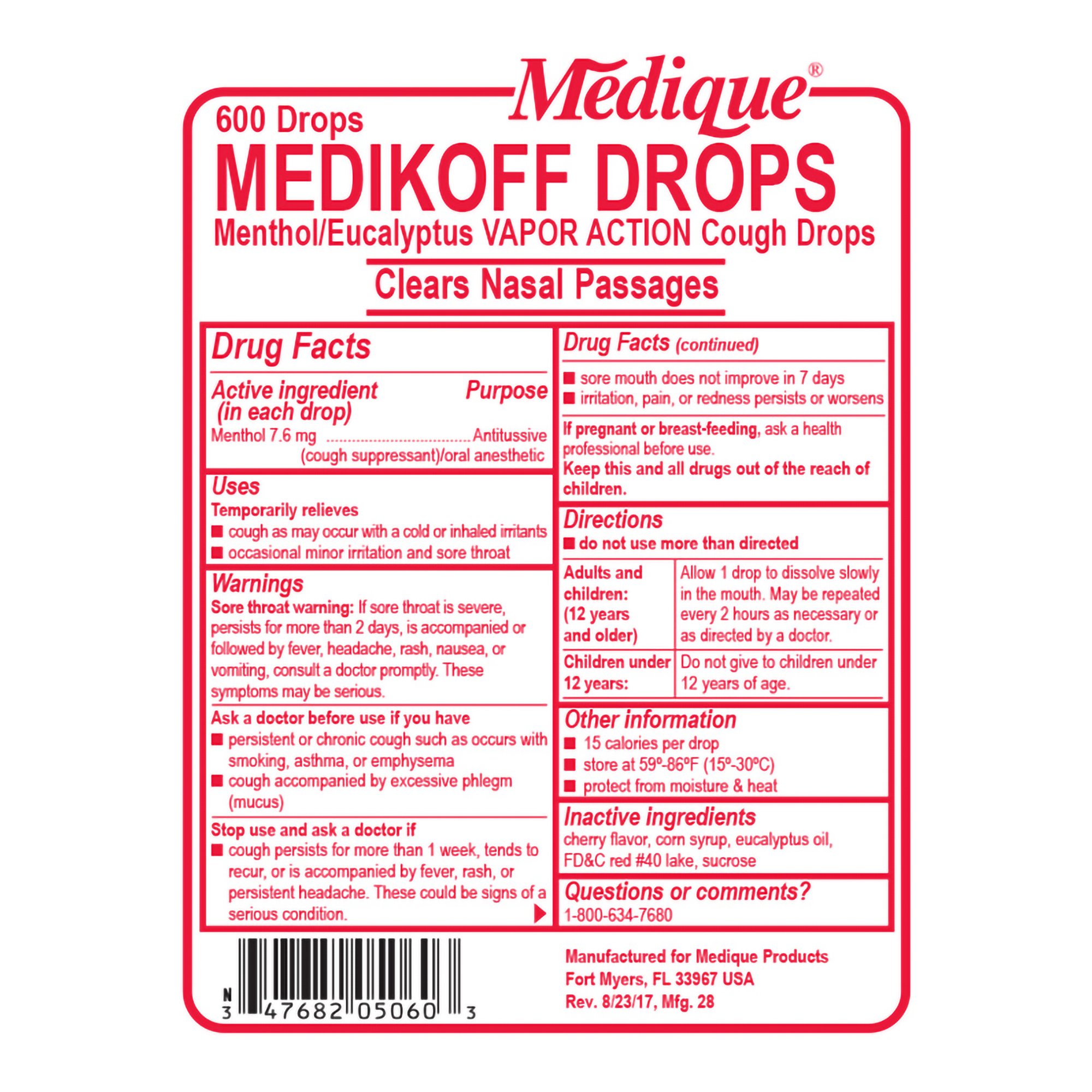 Medique Products 05060 - Medikoff® Menthol/Eucalyptus Drops for Coughs and Sore Throats - 600/Box, 1200/Case