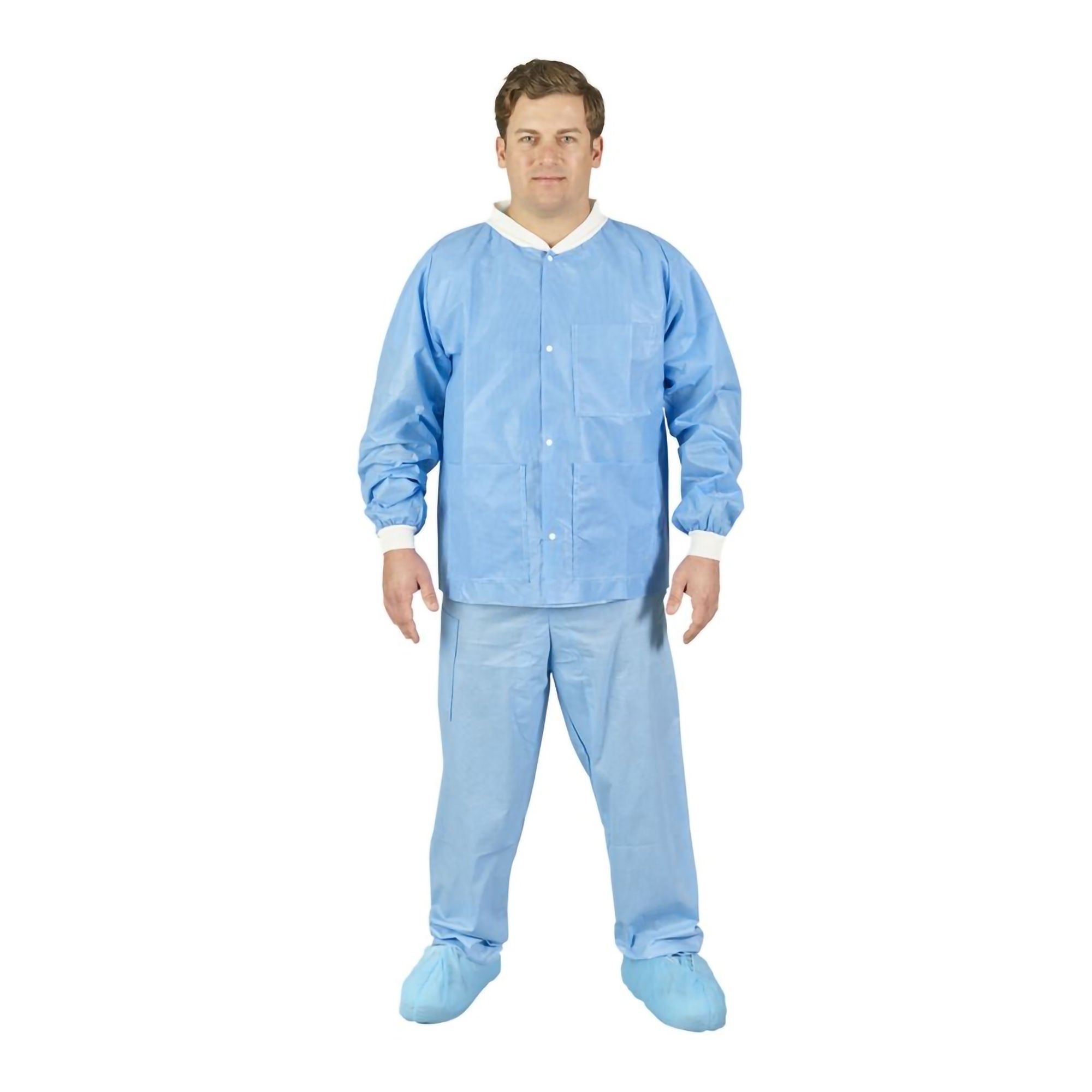 O&M Halyard Inc - 10335 Lab Jacket Halyard Blue Medium Hip Length 3-Layer SMS Disposable