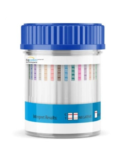 Confirm Biosciences - HE-CUPB-6195SA3 Drugs of Abuse Test Kit DrugConfirm 6-AM10, AMP500, BAR300, BUP5, BZO200, COC150, ETG300, FEN10, K2(25), KET1000, KRA250, mAMP/MET500, MDMA500, MOR300, MTD300, OXY100, PCP25, THC20, TRA50, (pH/SG/OX) 25 Tests For Fore