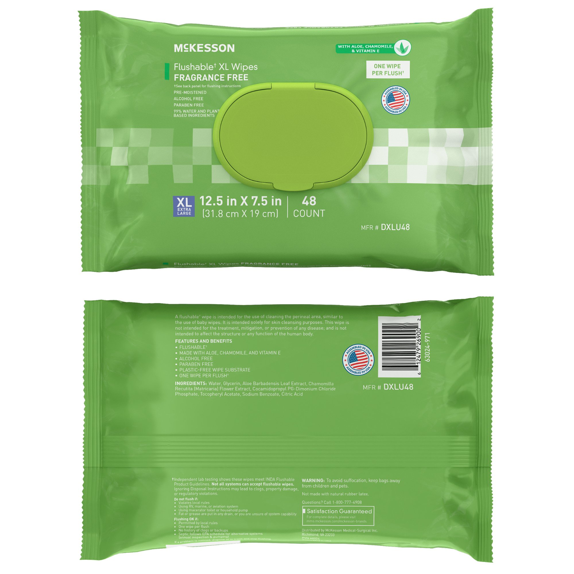 McKesson Brand DXLU48 - McKesson Flushable* Wet Wipes XL - Unscented, 48 Wipes per Pack - 48/Pack, 576/Case