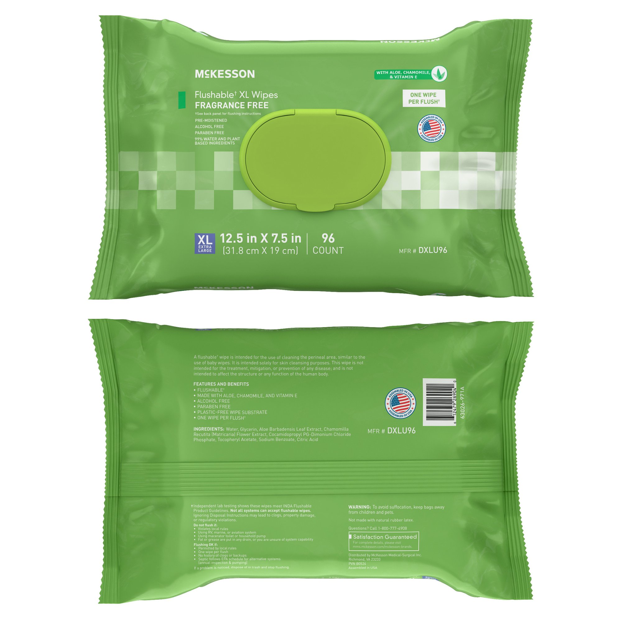 McKesson Brand DXLU96 - McKesson Flushable* Wet Wipes XL - Unscented, 96 Wet Wipes per Pack - 96/Pack, 576/Case
