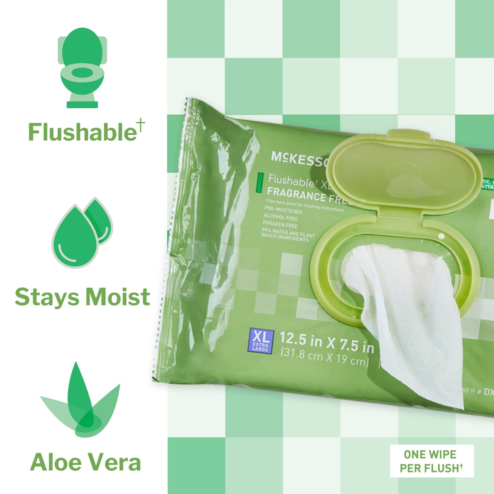 McKesson Brand DXLU96 - McKesson Flushable* Wet Wipes XL - Unscented, 96 Wet Wipes per Pack - 96/Pack, 576/Case
