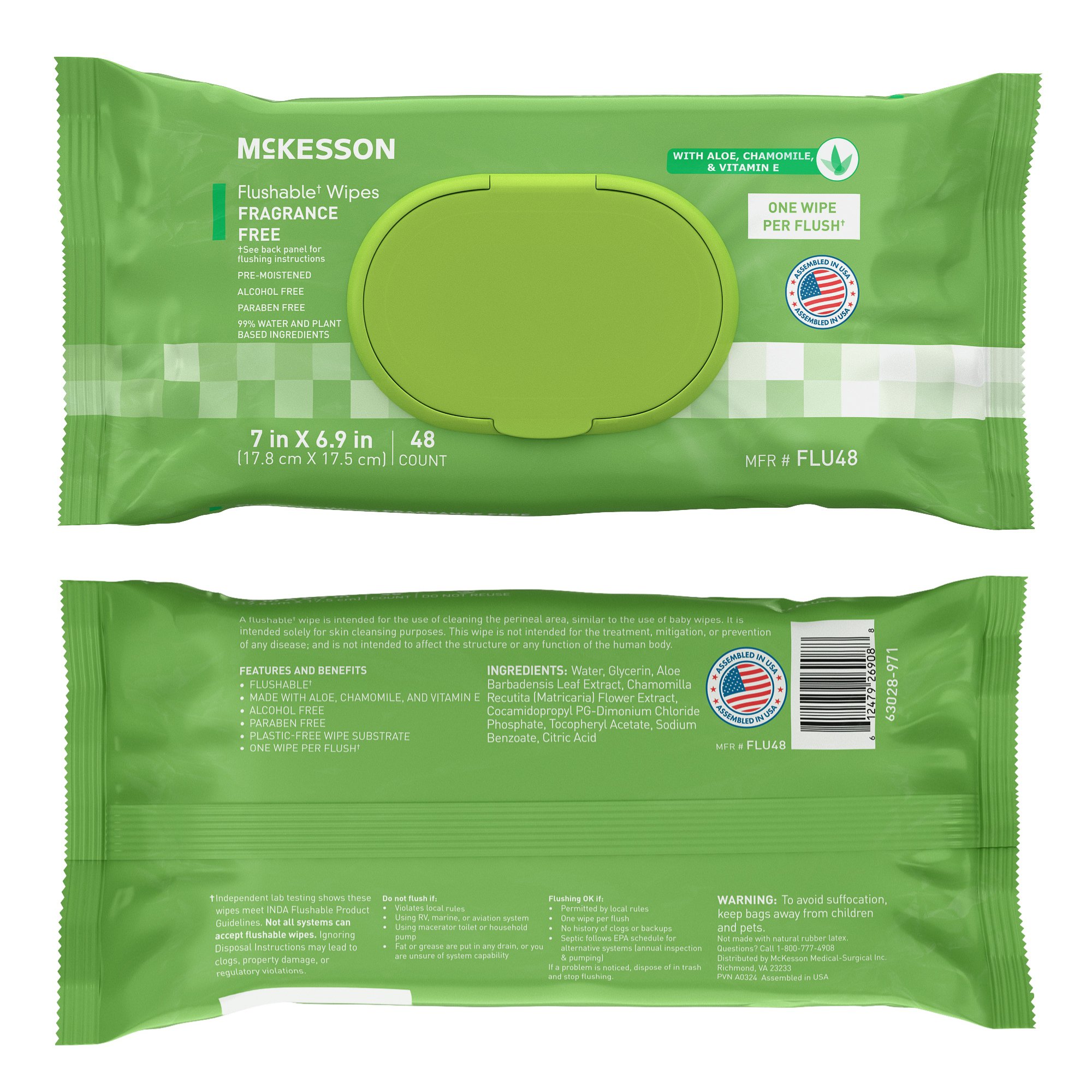 McKesson Brand FLU48 - McKesson Flushable* Wet Wipes - Unscented, 48 Wet Wipes per Pack - 48/Pack, 576/Case