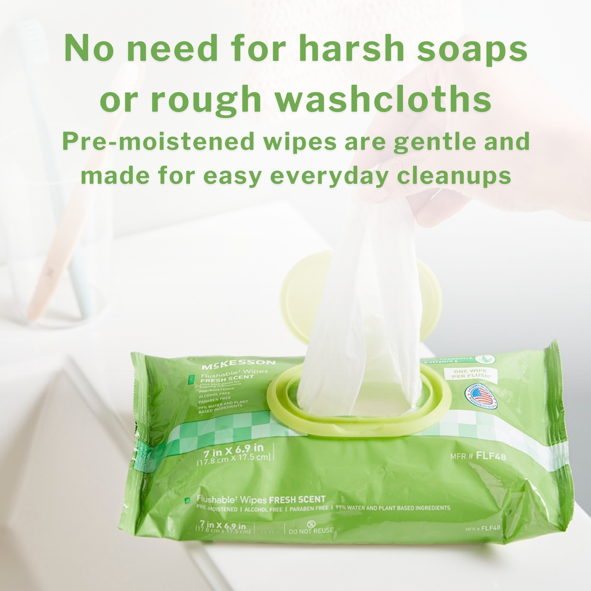 McKesson Brand FLU48 - McKesson Flushable* Wet Wipes - Unscented, 48 Wet Wipes per Pack - 48/Pack, 576/Case