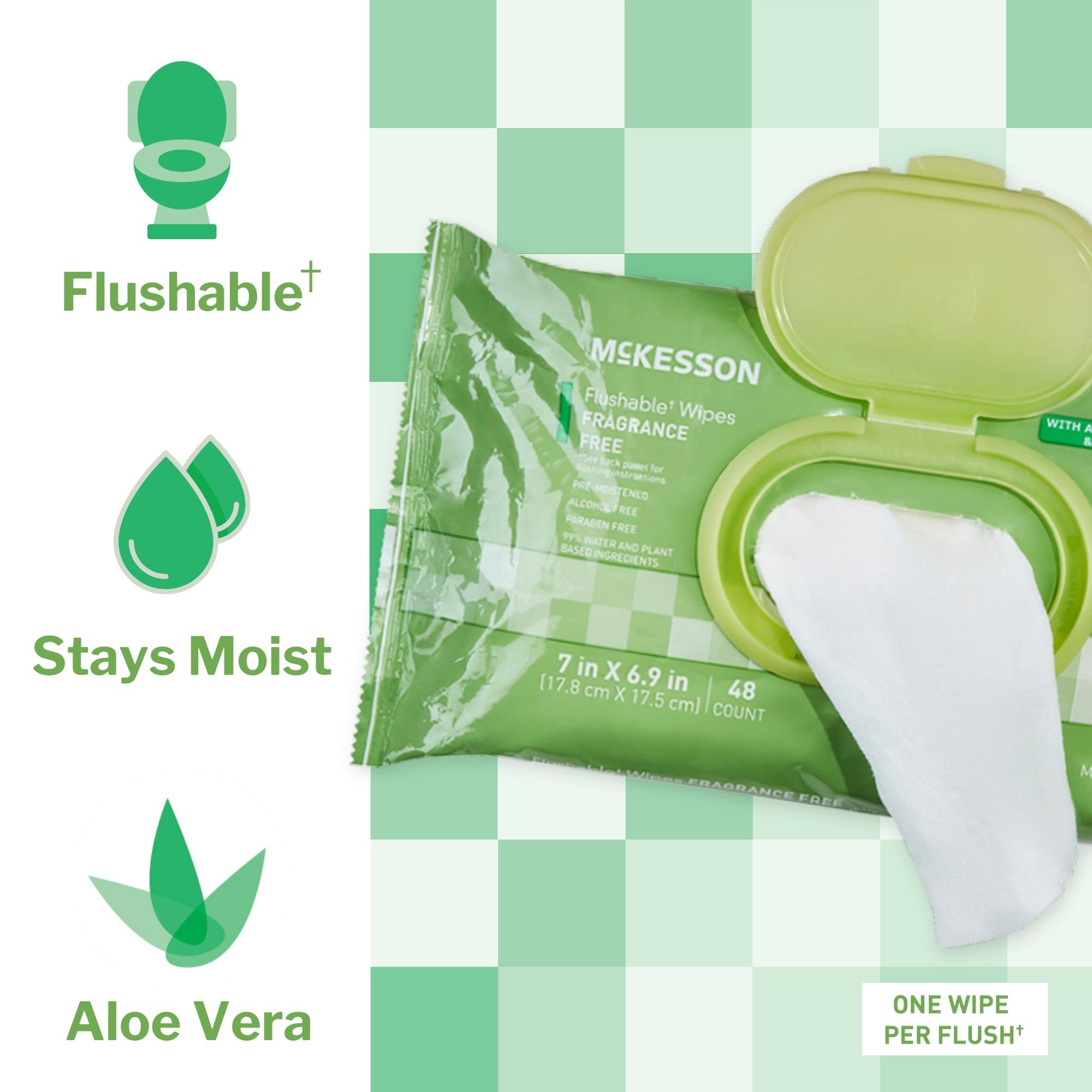 McKesson Brand FLU48 - McKesson Flushable* Wet Wipes - Unscented, 48 Wet Wipes per Pack - 48/Pack, 576/Case