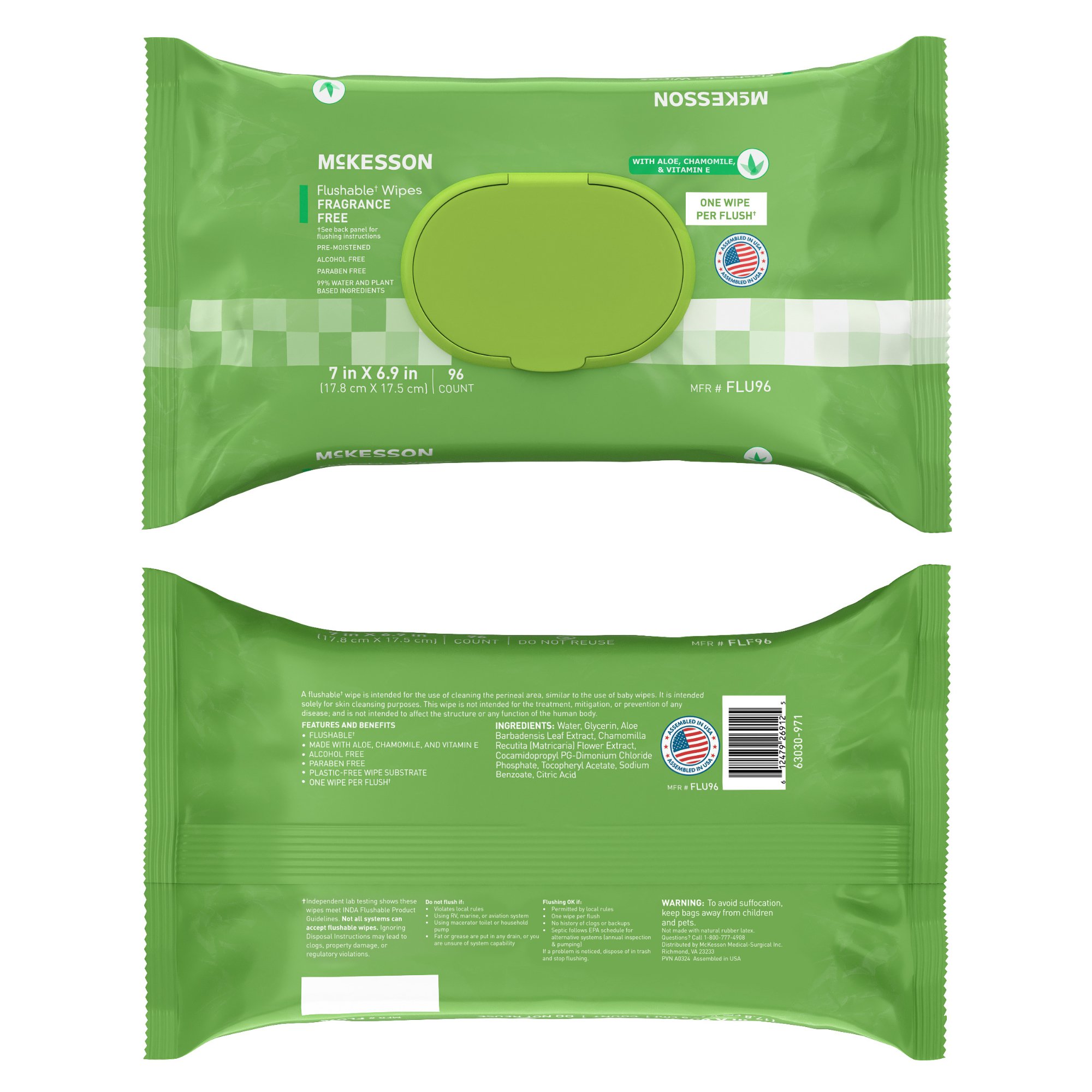 McKesson Brand FLU96 - McKesson Flushable* Wet Wipes - Unscented, 96 Wet Wipes per Pack - 96/Pack, 576/Case