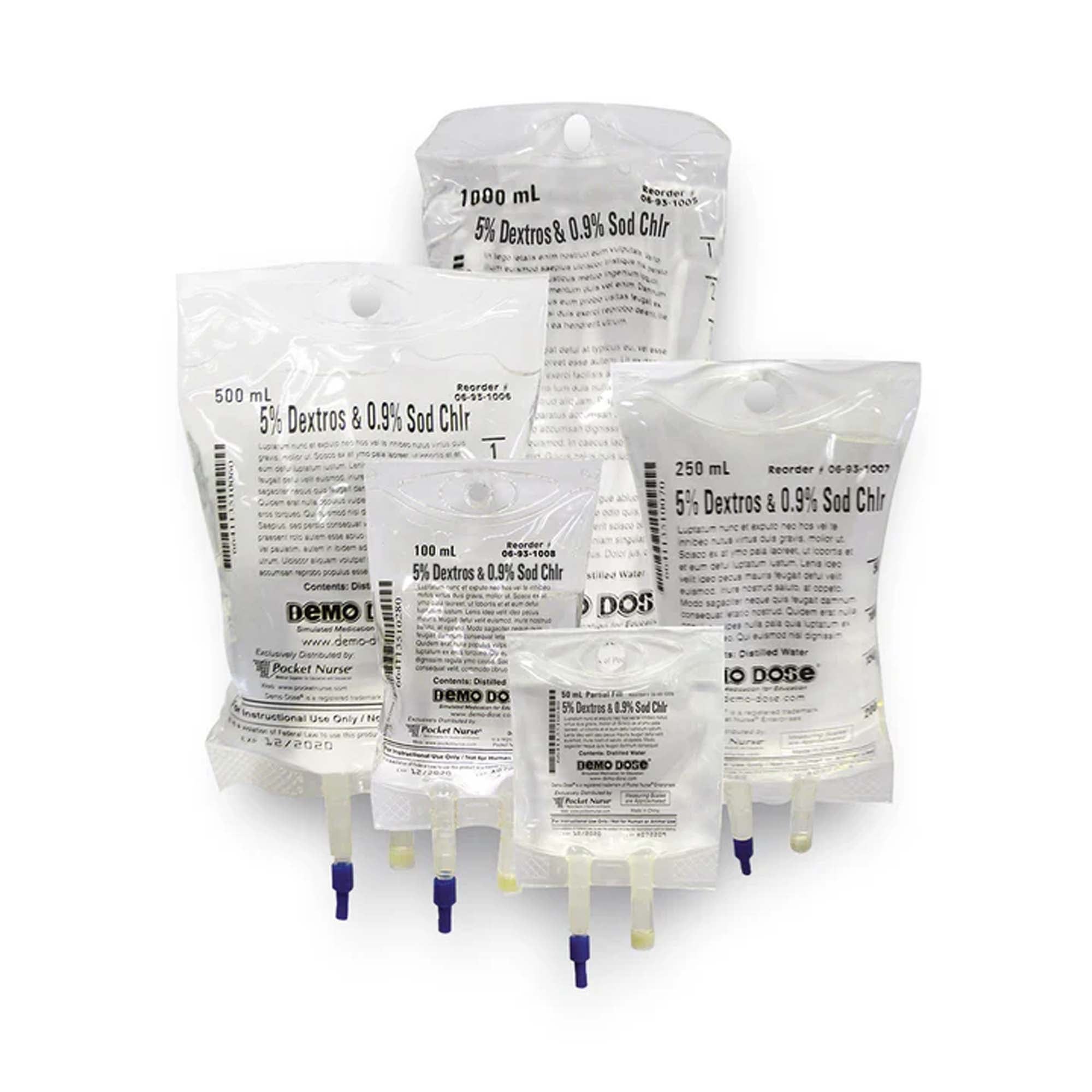 Nasco Healthcare - PN01181 Clinical Training Medication Demo Dose® Simulated IV Fluid - 5% Dextrose Liquid I.V. Bag 50 mL