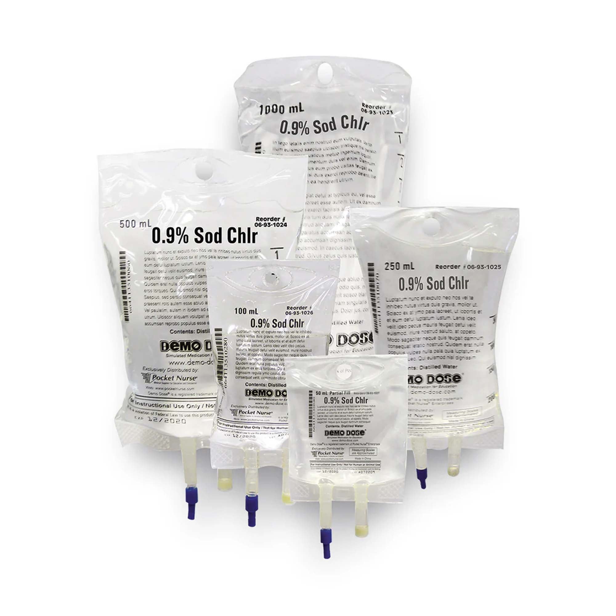 Nasco Healthcare - PN01184 Clinical Training Medication Demo Dose® Simulated IV Fluid - 5% Dextrose and 0.9% NaCl Liquid I.V. Bag 250 mL