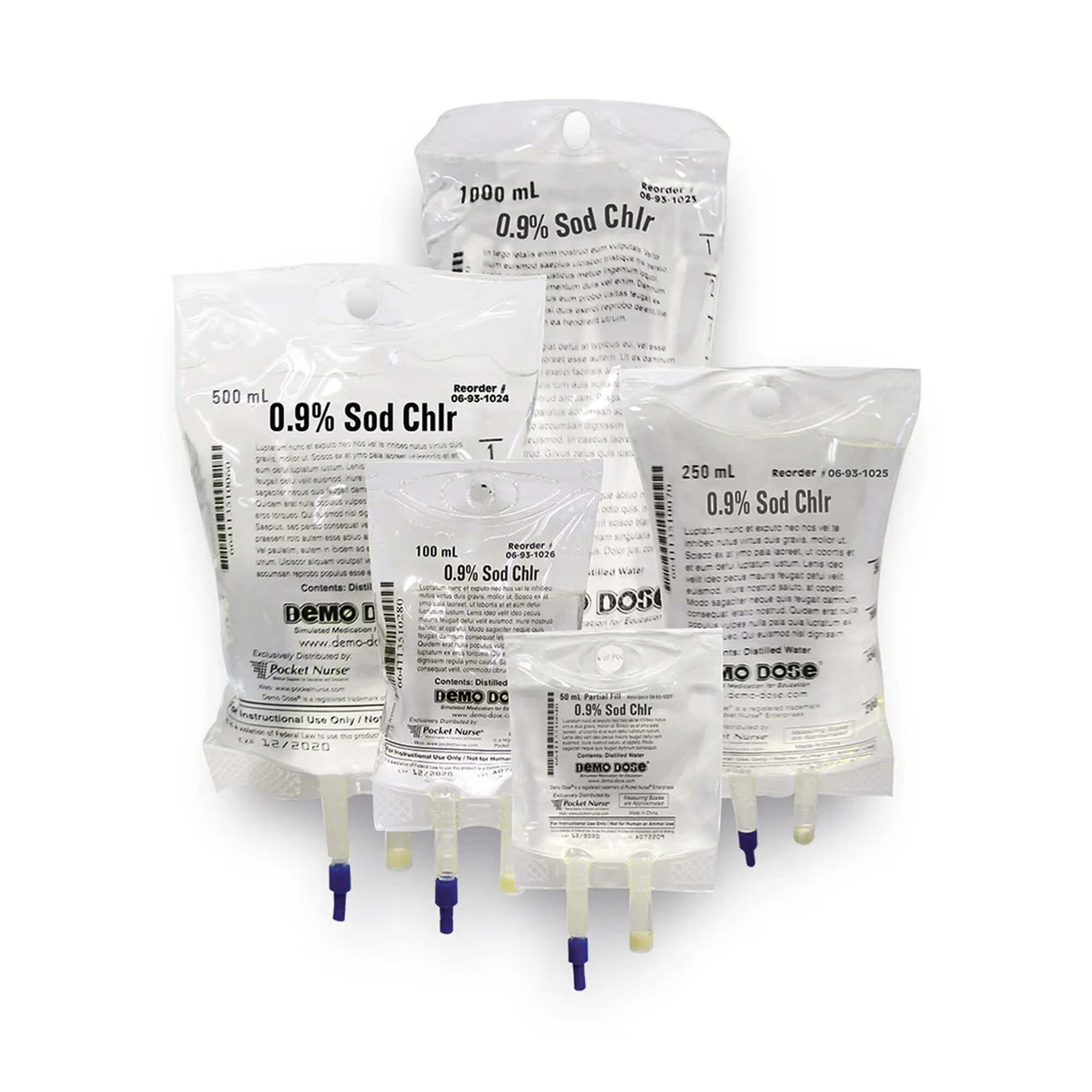 Nasco Healthcare - PN01190 Clinical Training Medication Demo Dose® Simulated IV Fluid - 0.9% NaCl Liquid I.V. Bag 100 mL