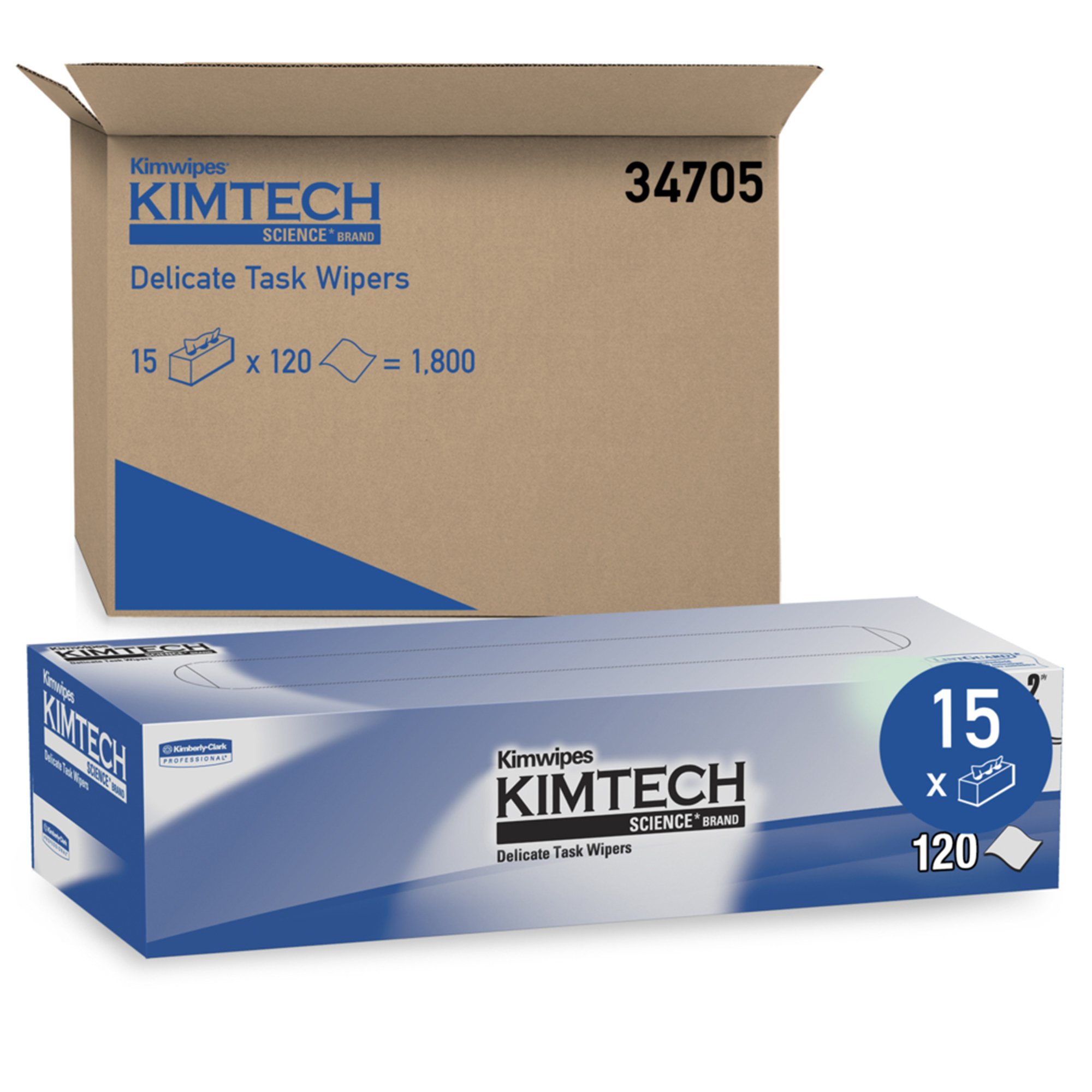 Kimberly Clark 34705 - Kimtech Science™ Kimwipes™ Delicate Task Wipes, Two Ply, 11.22 x 12.39 Inch - 120/Box, 1800/Case