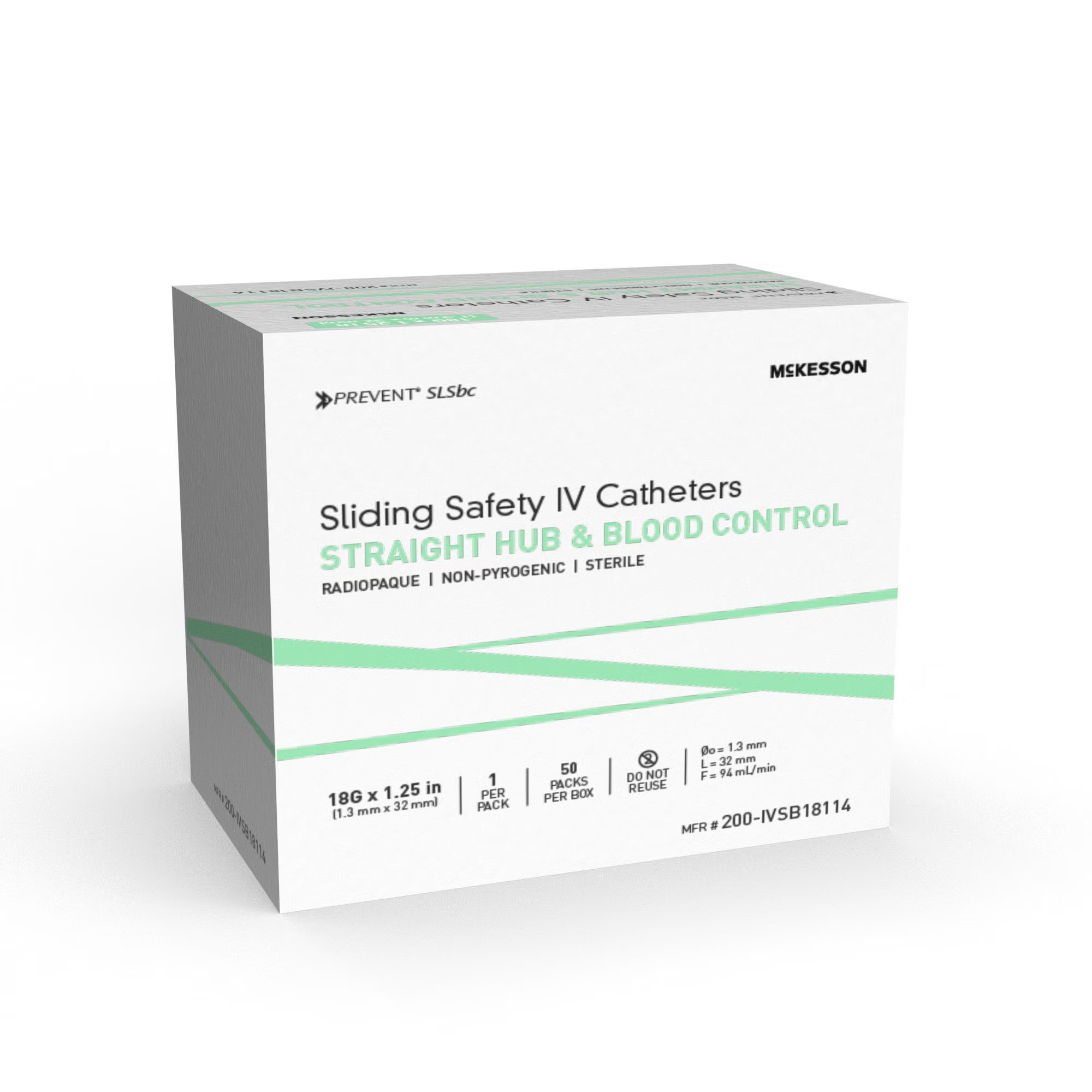 McKesson Brand - 200-IVSB18114 Peripheral IV Catheter Prevent® SLS 18 Gauge 1-1/4 Inch Polyurethane Straight Hub Blood Control Sliding Safety