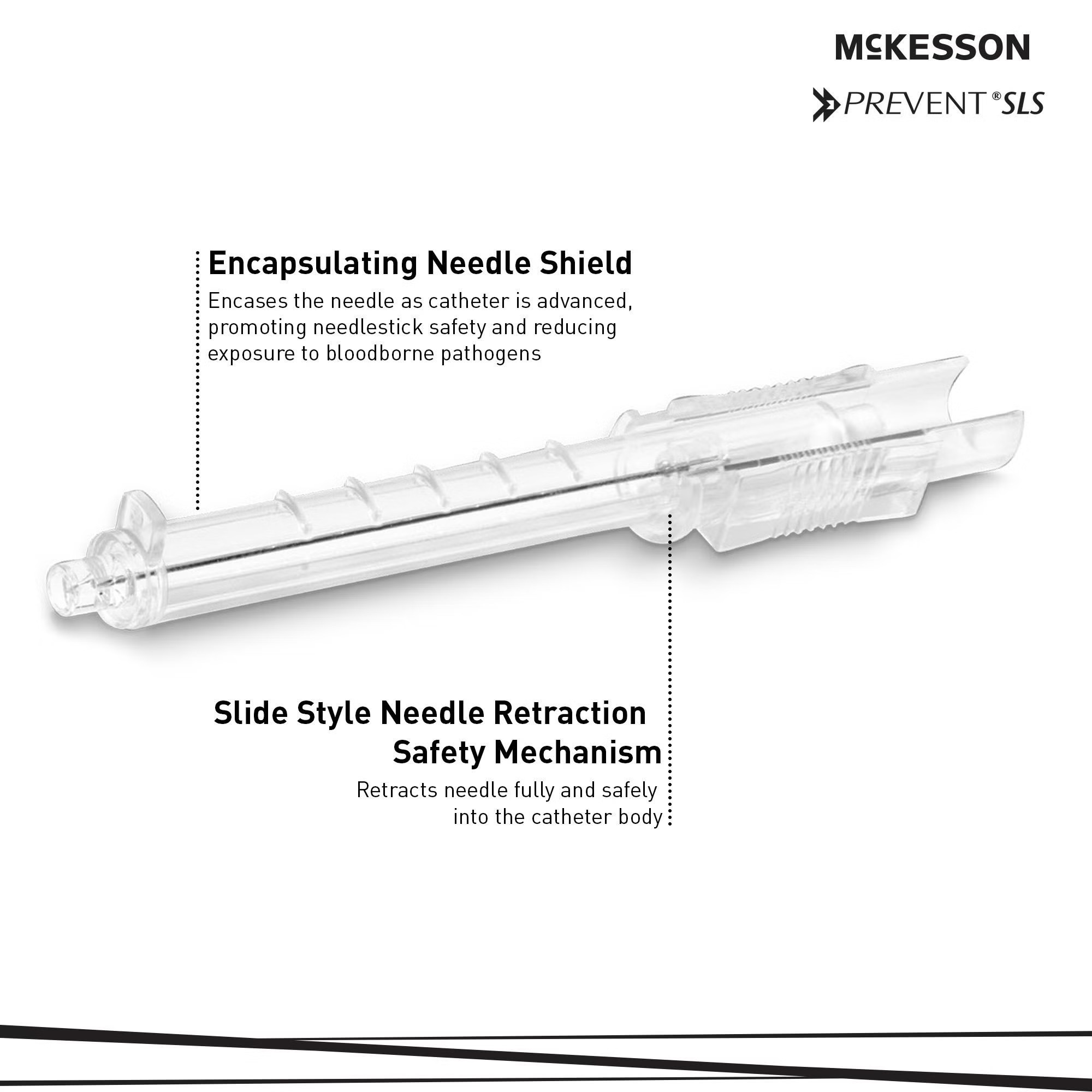 McKesson Brand - 200-IVSB2434 Peripheral IV Catheter Prevent® SLS 24 Gauge 3/4 Inch Polyurethane Straight Hub Blood Control Sliding Safety