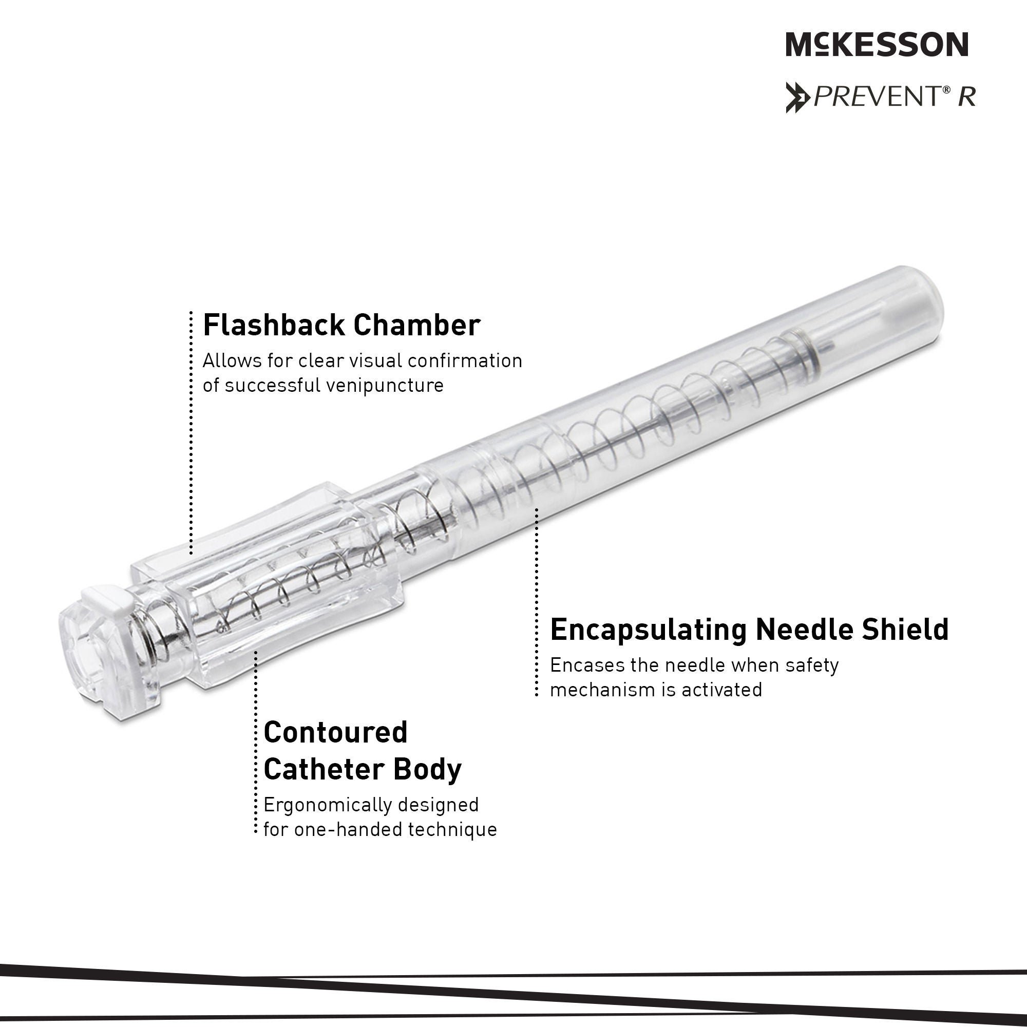 McKesson Brand - 200-IVRB2434 Peripheral IV Catheter McKesson Prevent® R 24 Gauge 3/4 Inch Polyurethane Straight Hub Blood Control Push Button Safety