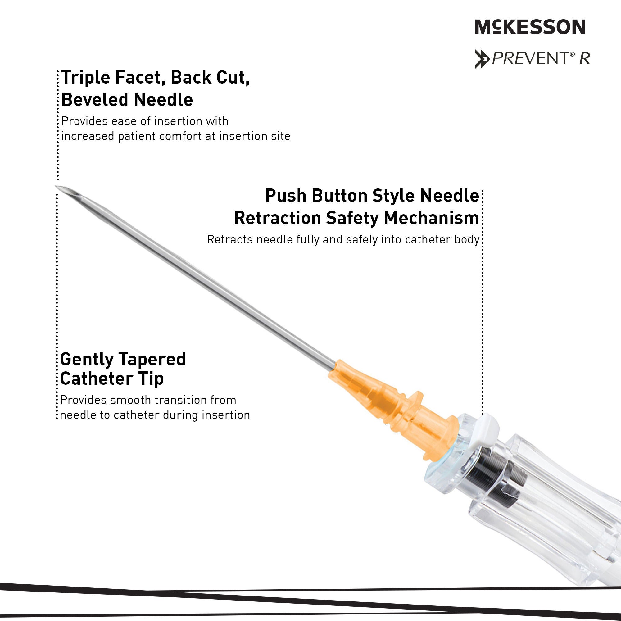 McKesson Brand - 200-IVR14134 Peripheral IV Catheter McKesson 14 Gauge 1-3/4 Inch Polyurethane Straight Hub Non Blood Control Push Button Safety