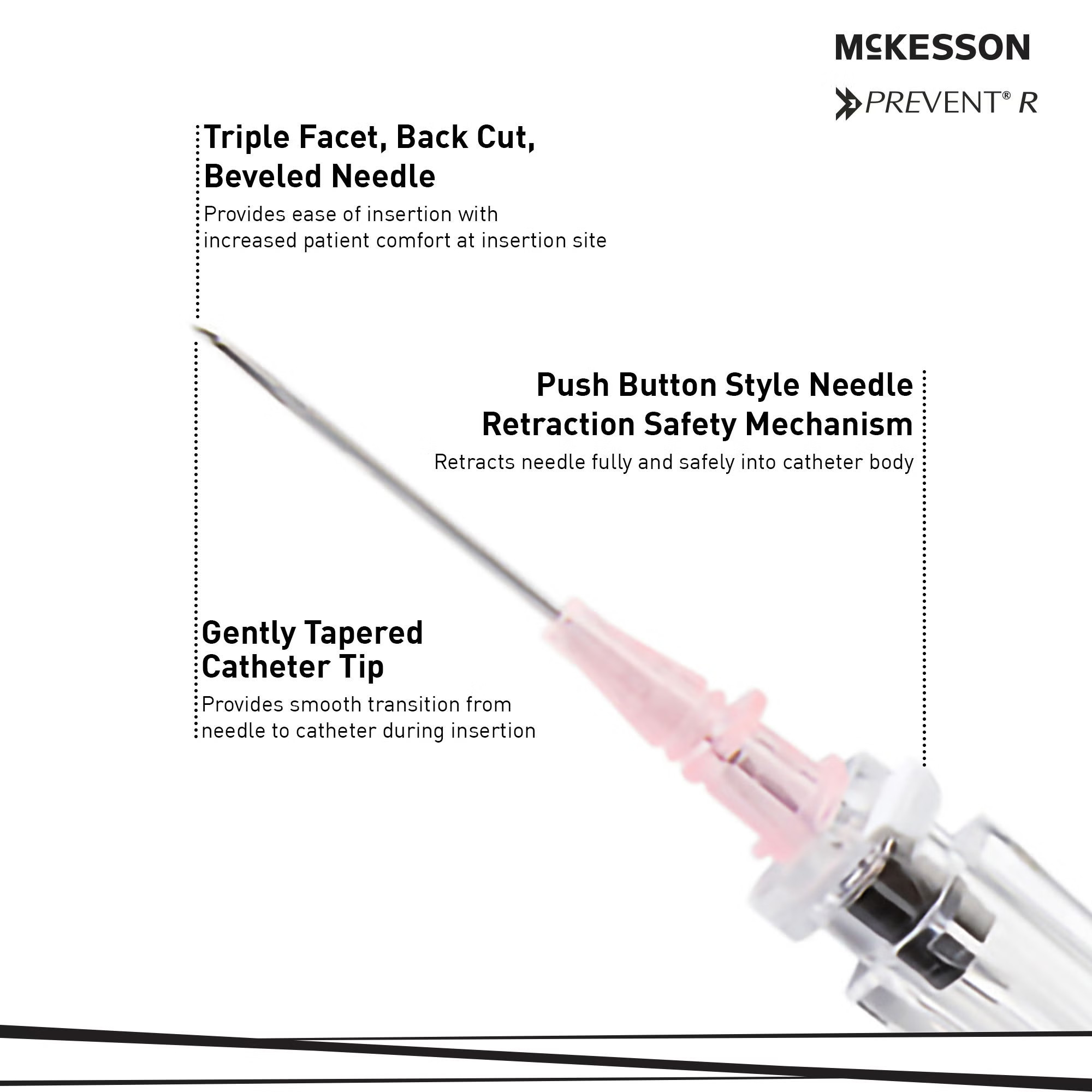 McKesson Brand - 200-IVR20116 Peripheral IV Catheter McKesson 20 Gauge 1.16 Inch Polyurethane Straight Hub Non Blood Control Push Button Safety