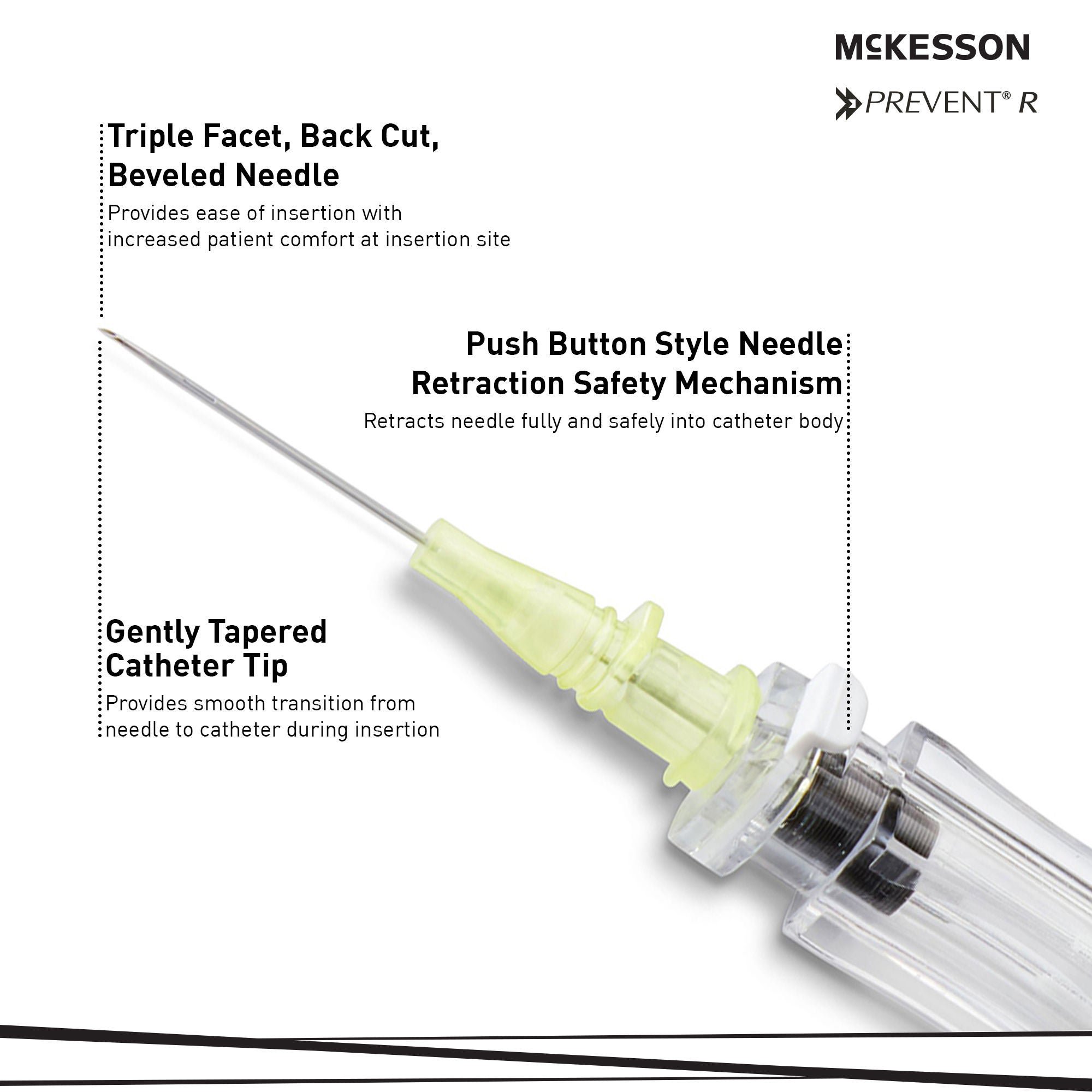 McKesson Brand - 200-IVR2434 Peripheral IV Catheter McKesson 24 Gauge 3/4 Inch Polyurethane Straight Hub Non Blood Control Push Button Safety
