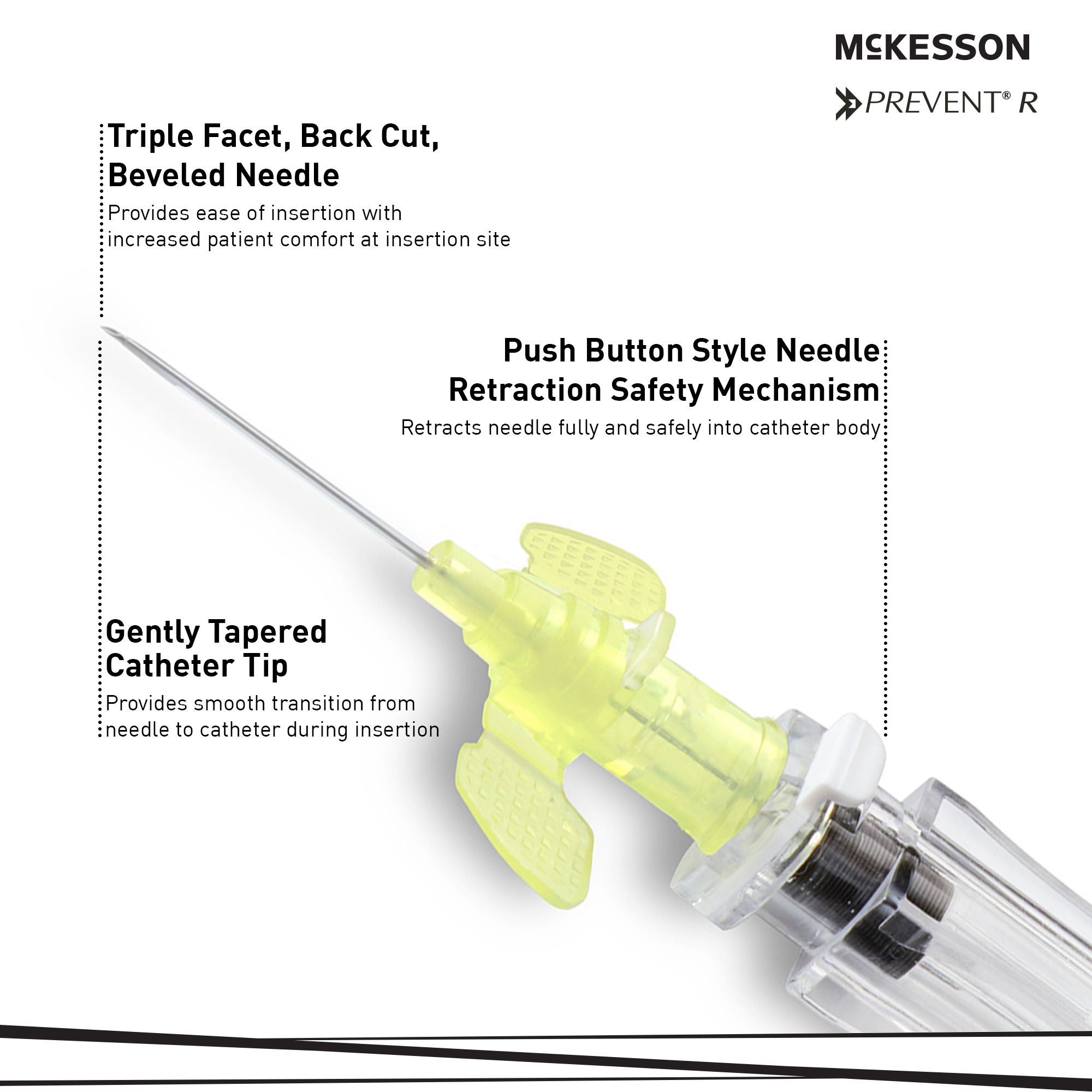 McKesson Brand - 200-IVRW2434 Peripheral IV Catheter McKesson 24 Gauge 3/4 Inch Polyurethane Winged Hub Non Blood Control Push Button Safety