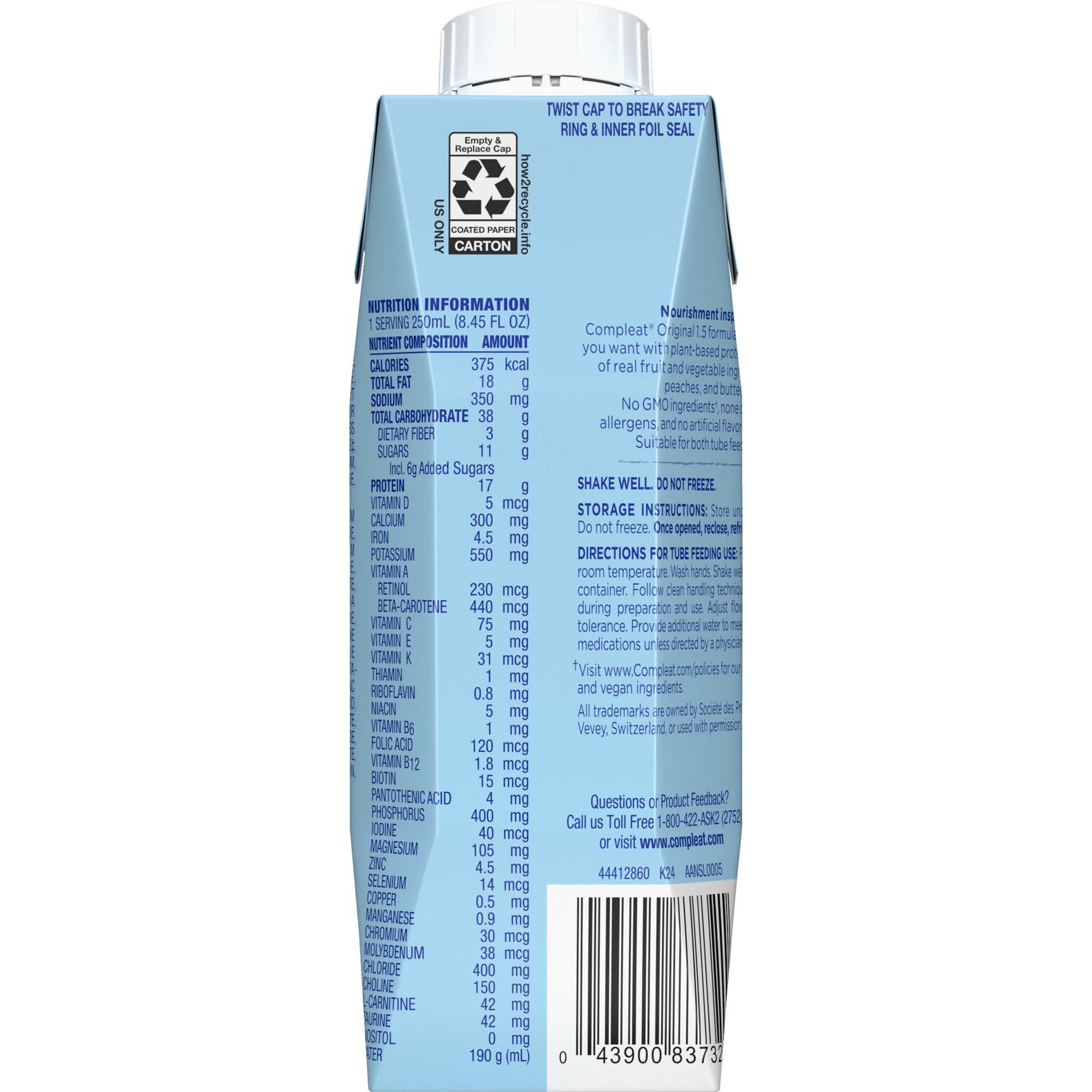 Nestle Healthcare Nutrition 00043900913933 - Compleat® 1.5 Original Plant-Based Tube Feeding Formula, Fruit Medley, 250 mL - 1/Each, 24/Case