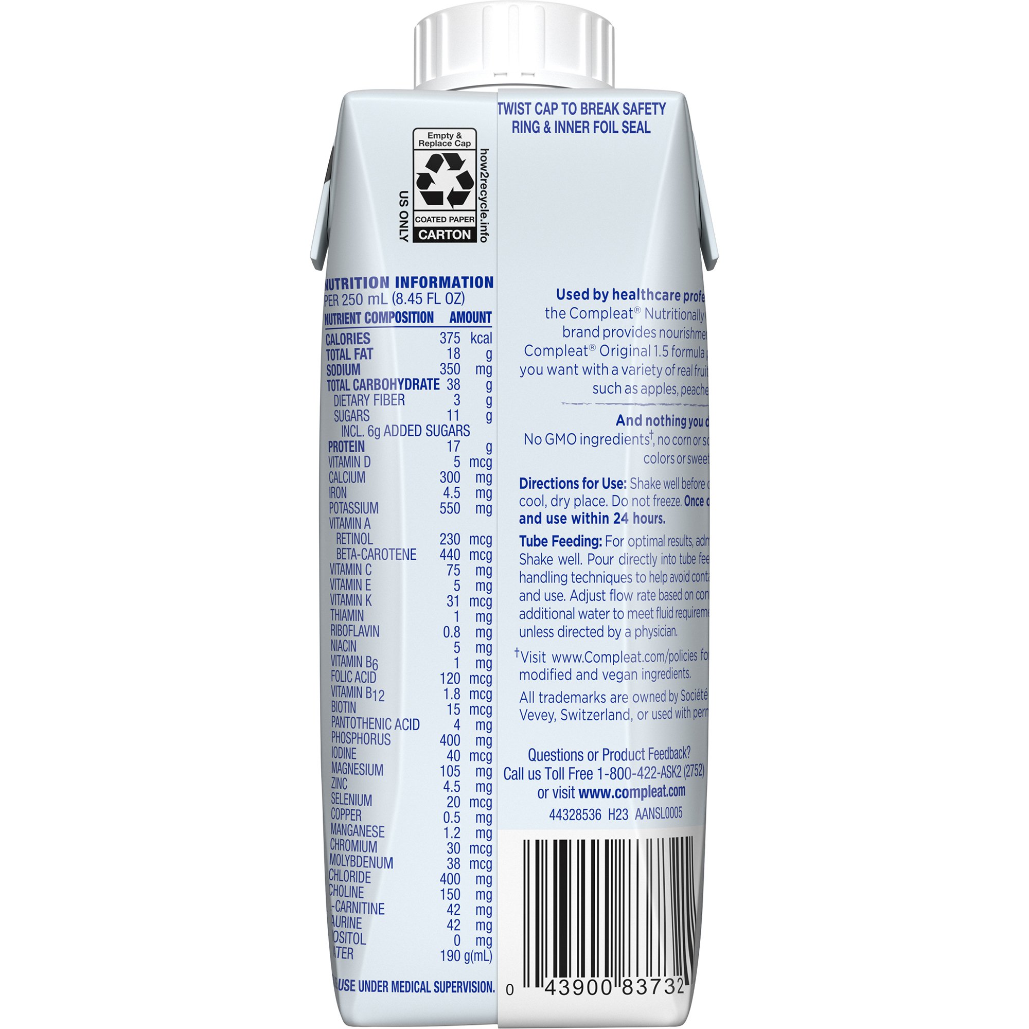 Nestle Healthcare Nutrition 00043900913933 - Compleat® 1.5 Original Plant-Based Tube Feeding Formula, Fruit Medley, 250 mL - 1/Each, 24/Case