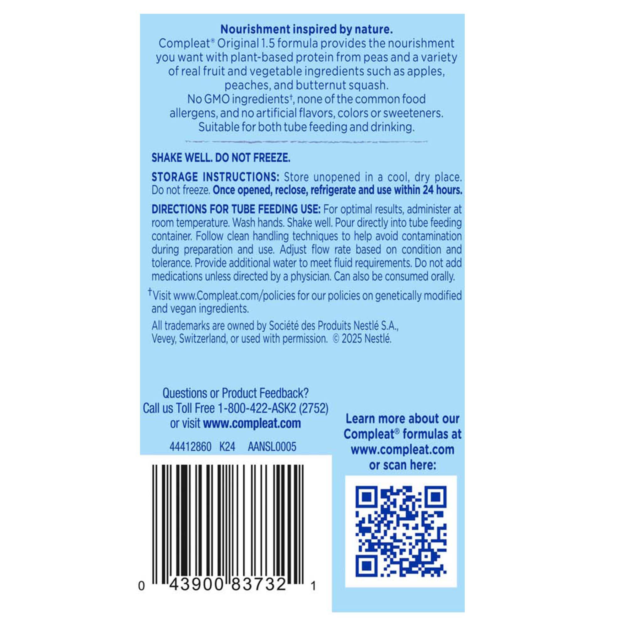Nestle Healthcare Nutrition 00043900913933 - Compleat® 1.5 Original Plant-Based Tube Feeding Formula, Fruit Medley, 250 mL - 1/Each, 24/Case