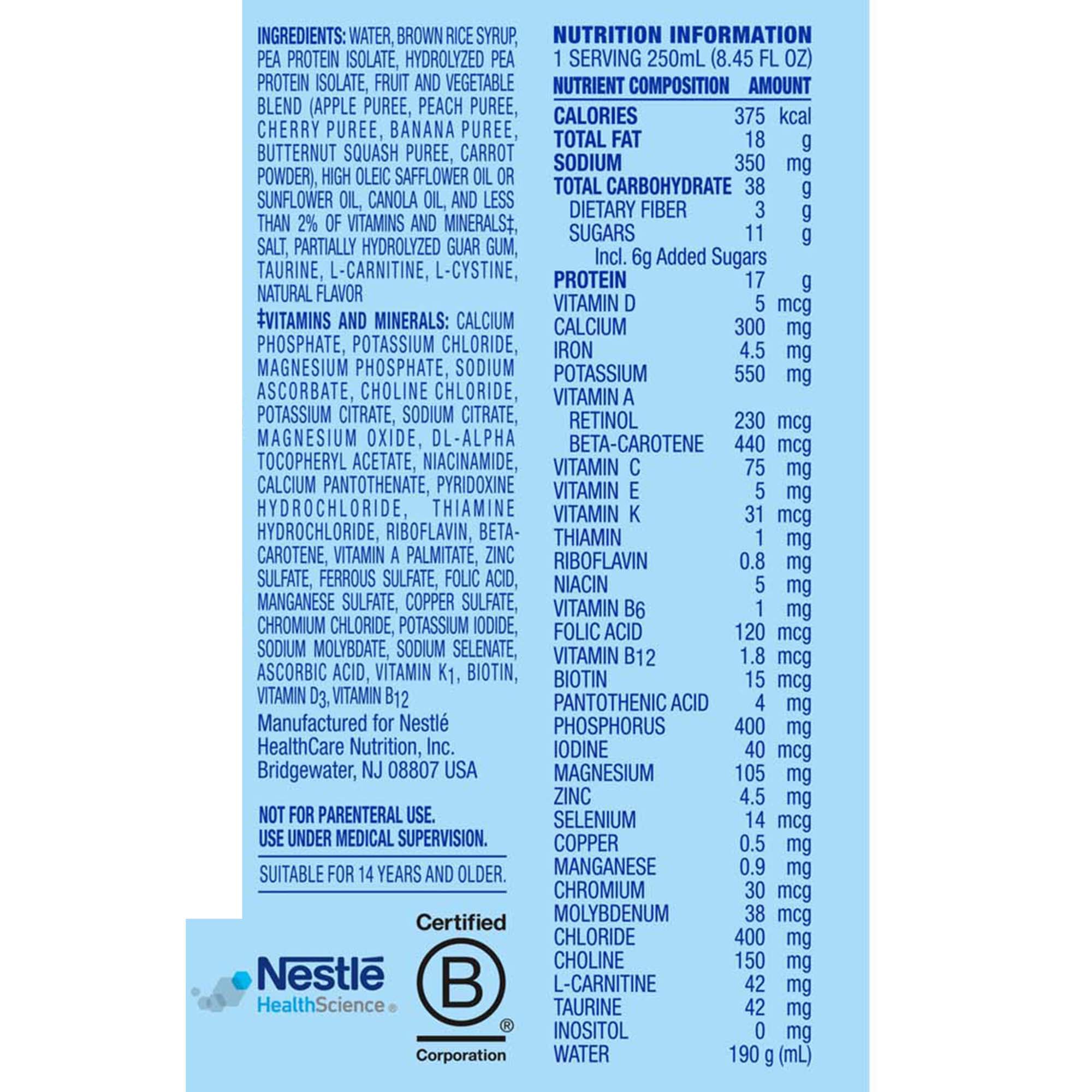 Nestle Healthcare Nutrition 00043900913933 - Compleat® 1.5 Original Plant-Based Tube Feeding Formula, Fruit Medley, 250 mL - 1/Each, 24/Case