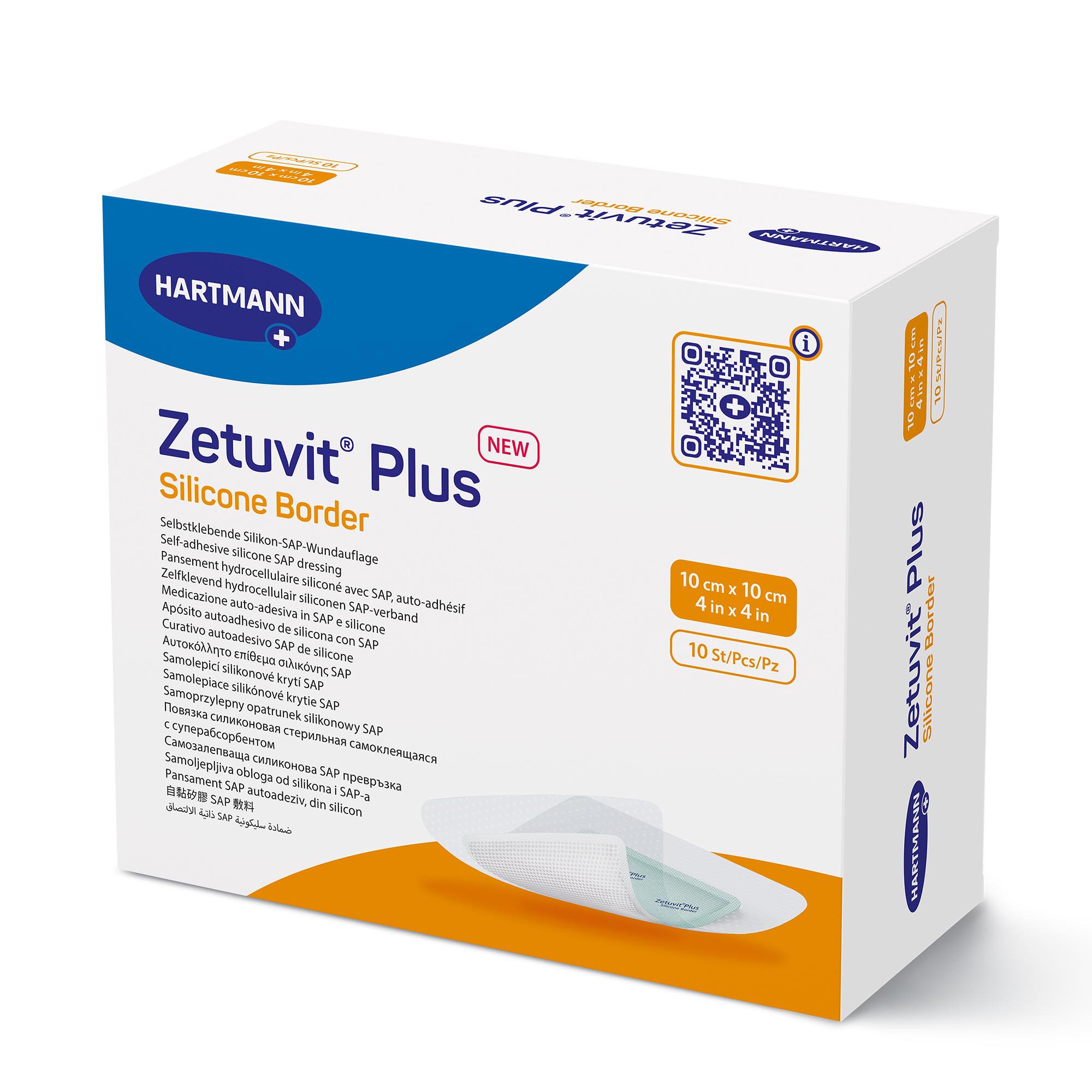 Hartmann 413901 - Zetuvit® Plus Silicone Border Super Absorbent Dressing, 4 x 4 Inch - 1/Each, 10/Box