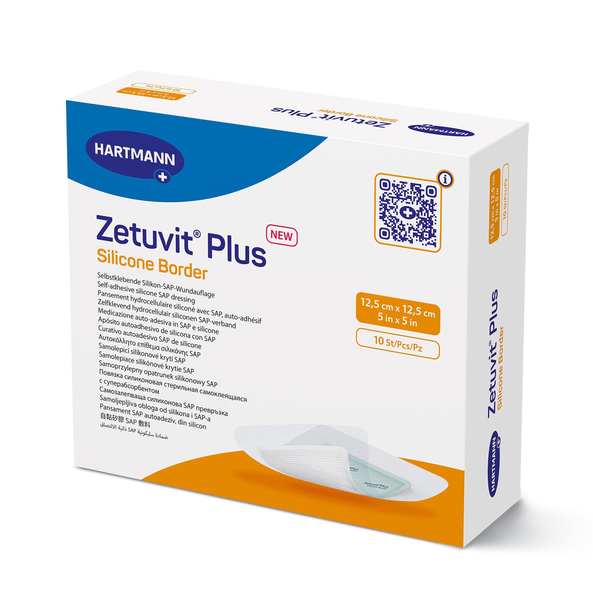 Hartmann 413902 - Zetuvit® Plus Silicone Border Super Absorbent Dressing, 5 x 5 Inch - 1/Each, 10/Box