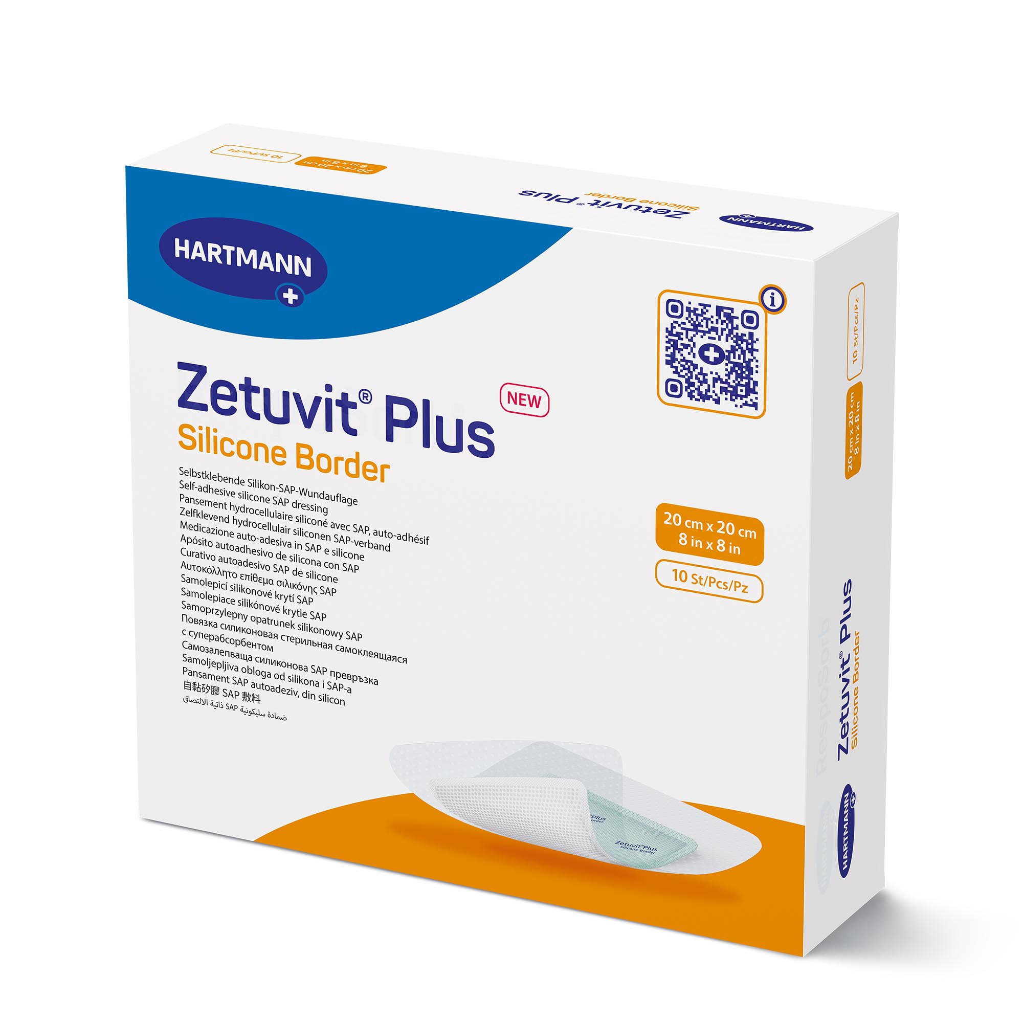 Hartmann 413905 - Zetuvit® Plus Silicone Border Super Absorbent Dressing, 8 x 8 Inch - 1/Each, 10/Box