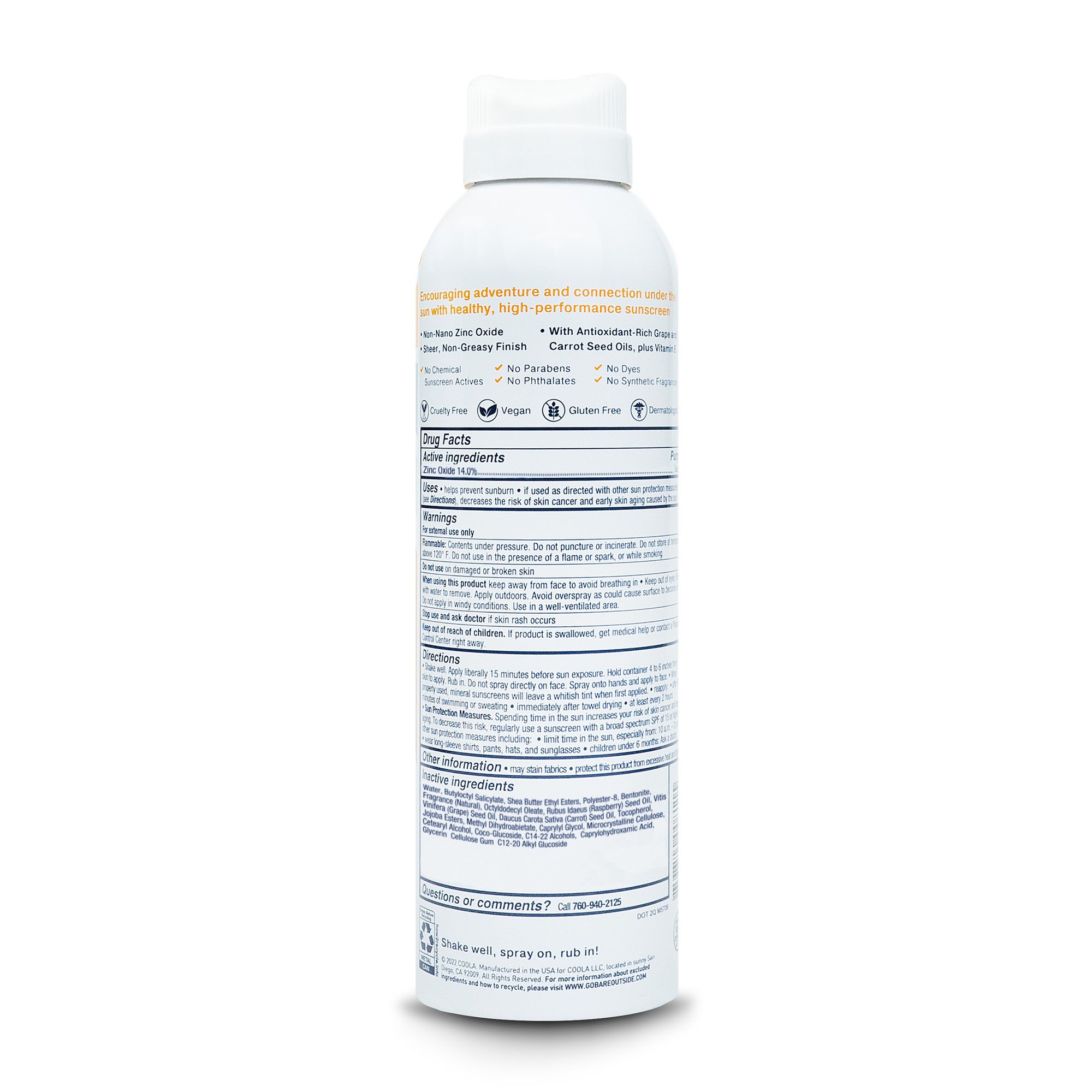 COOLA LLC BR10133 - Bare Republic® Sheer Zinc Oxide Sunscreen Nonaerosol Spray SPF 50 Coco Mango - 1/Each, 12/Case