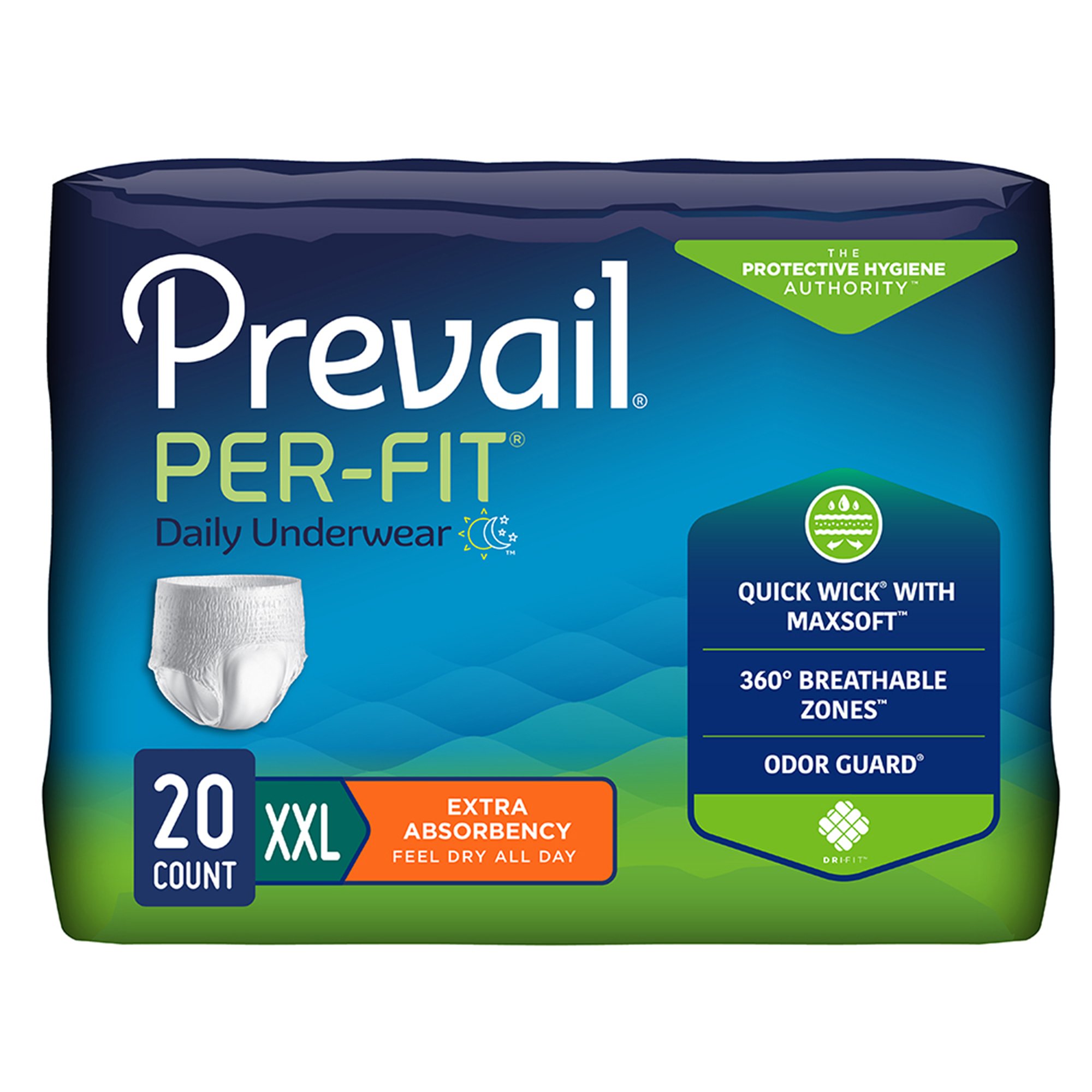 First Quality Products LLC PF-517-1 - Prevail Per-Fit® Daily Underwear, 2X-Large - 20/Pack, 80/Case