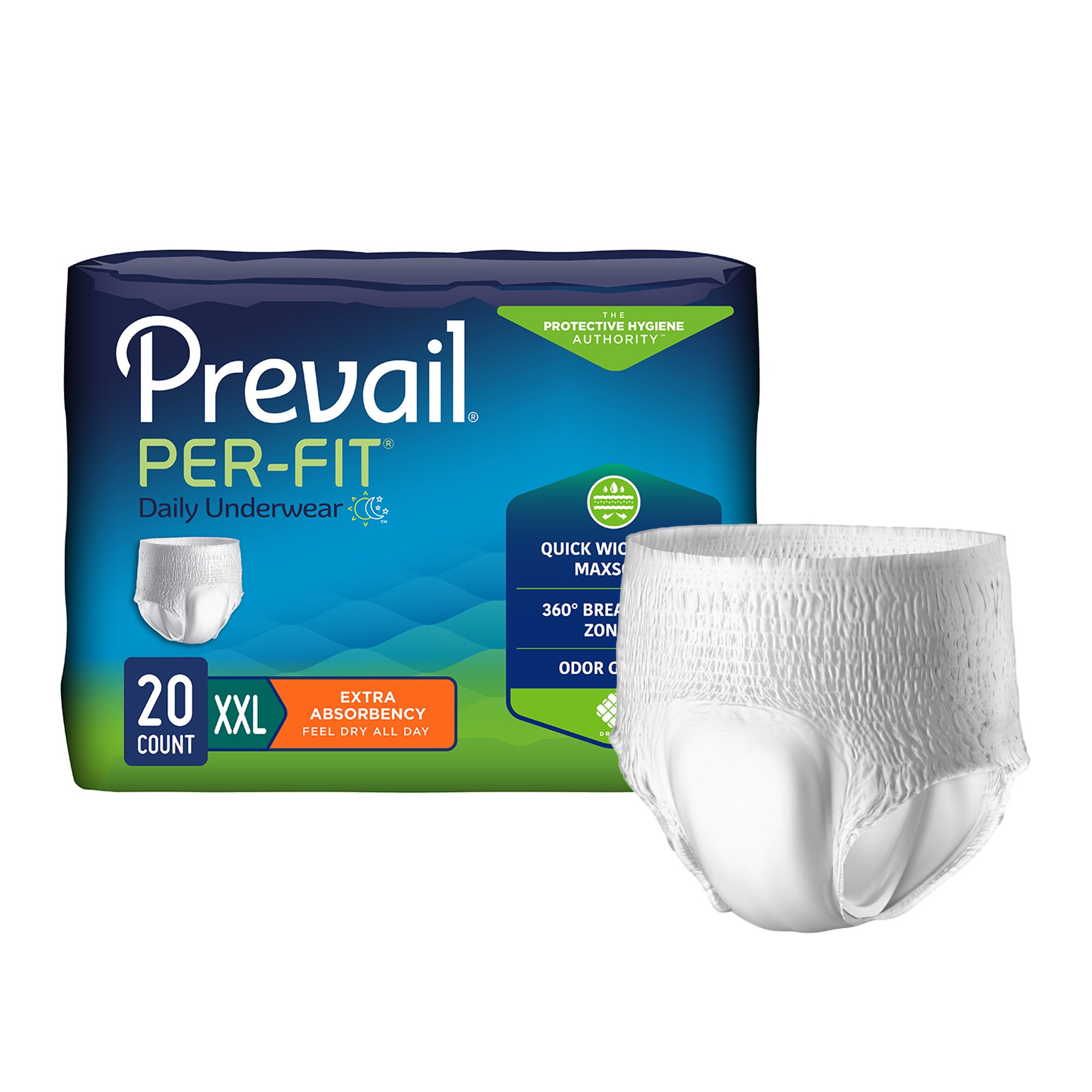 First Quality Products LLC PF-517-1 - Prevail Per-Fit® Daily Underwear, 2X-Large - 20/Pack, 80/Case