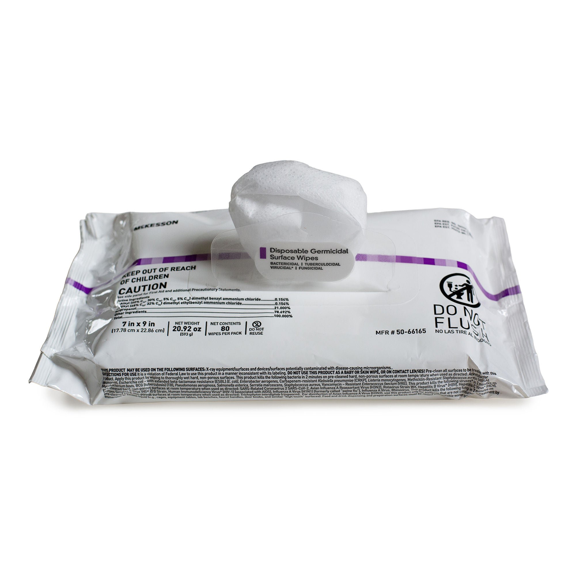 McKesson Brand - 50-66165 McKesson Premoistened Germicidal Wipe Surface Disinfectant Cleaner