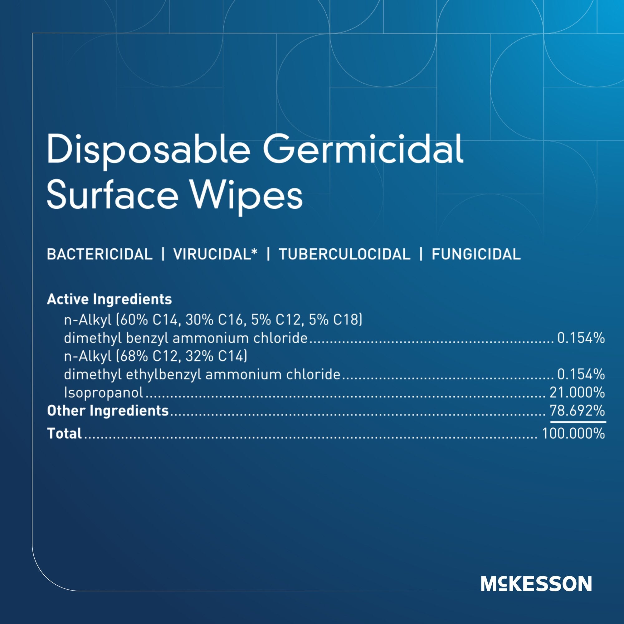 McKesson Brand - 50-66165 McKesson Premoistened Germicidal Wipe Surface Disinfectant Cleaner