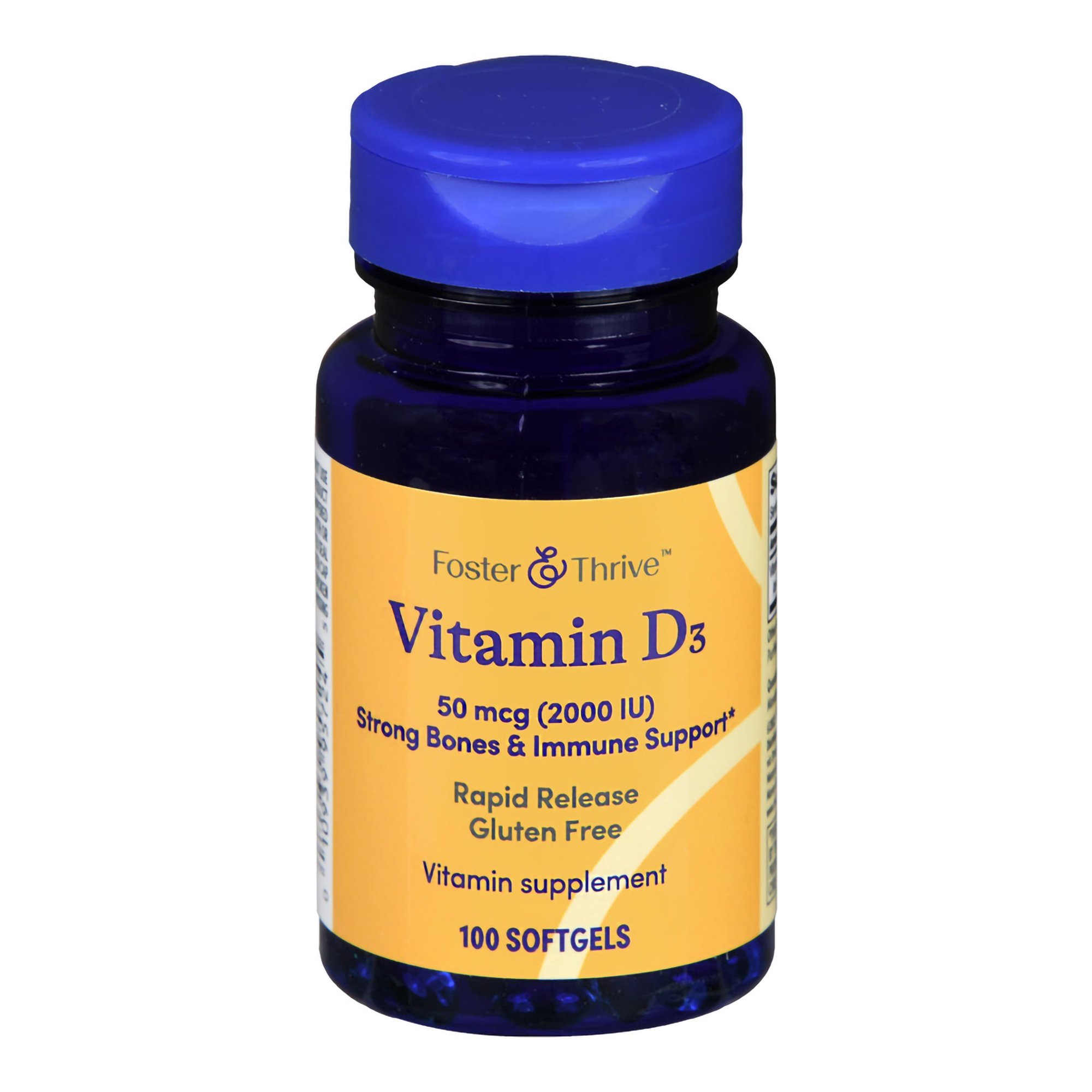 McKesson Brand 1093995724 - Foster & Thrive™ Vitamin D-3 50 mcg (2000 IU) Rapid Release Softgels - 1/Bottle