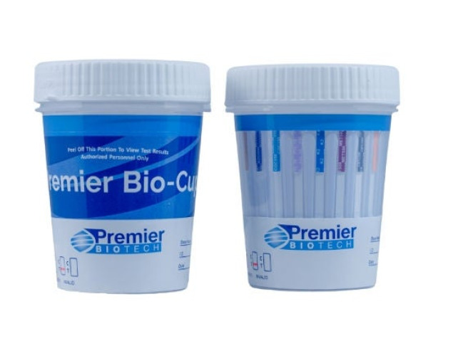 Premier Biotech - PCA-13EFTS-CC2B-F-25 Drugs of Abuse Test Kit Premier Bio-Cup® AMP500, BUP5, BZO200, COC150, EtG500, FYL10, K2-25, MET500, MTD300, OPI300, OXY100, THC50, TML100 (CR, GL, pH, NI, OX, SG) 25 Tests For Forensic Use Only