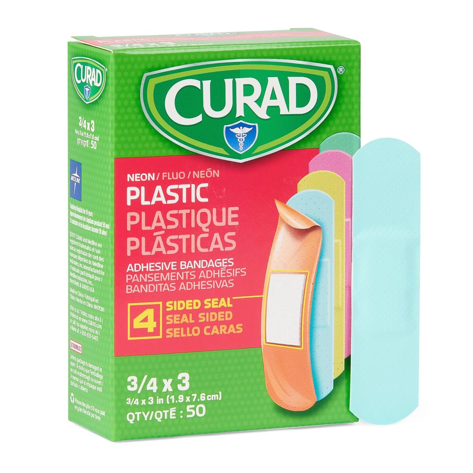 Medline - NON256131 Adhesive Strip Curad® Plastic Neon 3/4 X 3 Inch Sterile