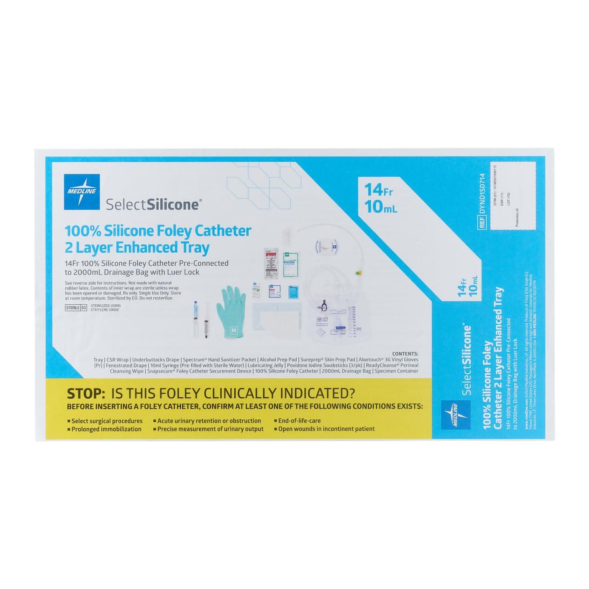 Medline - DYND150714 Indwelling Catheter Tray Medline Foley 14 Fr. Silicone