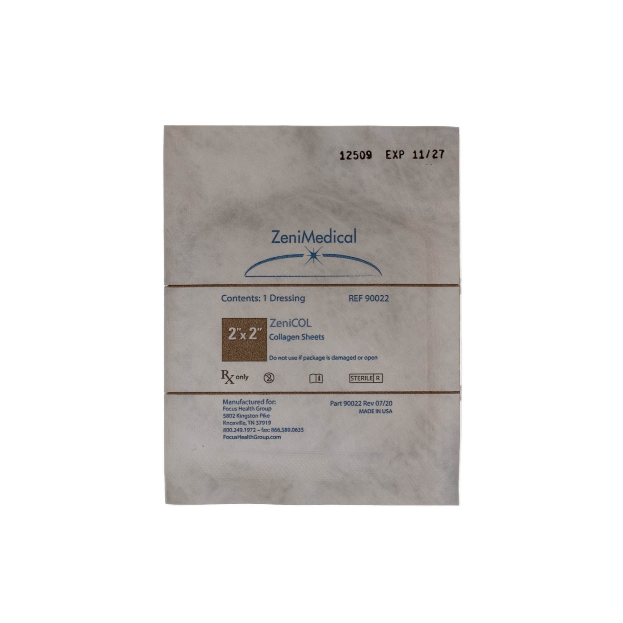 Focus Health Group - 90022 Collagen Dressing ZeniCOL 2 X 2 Inch Square Sterile