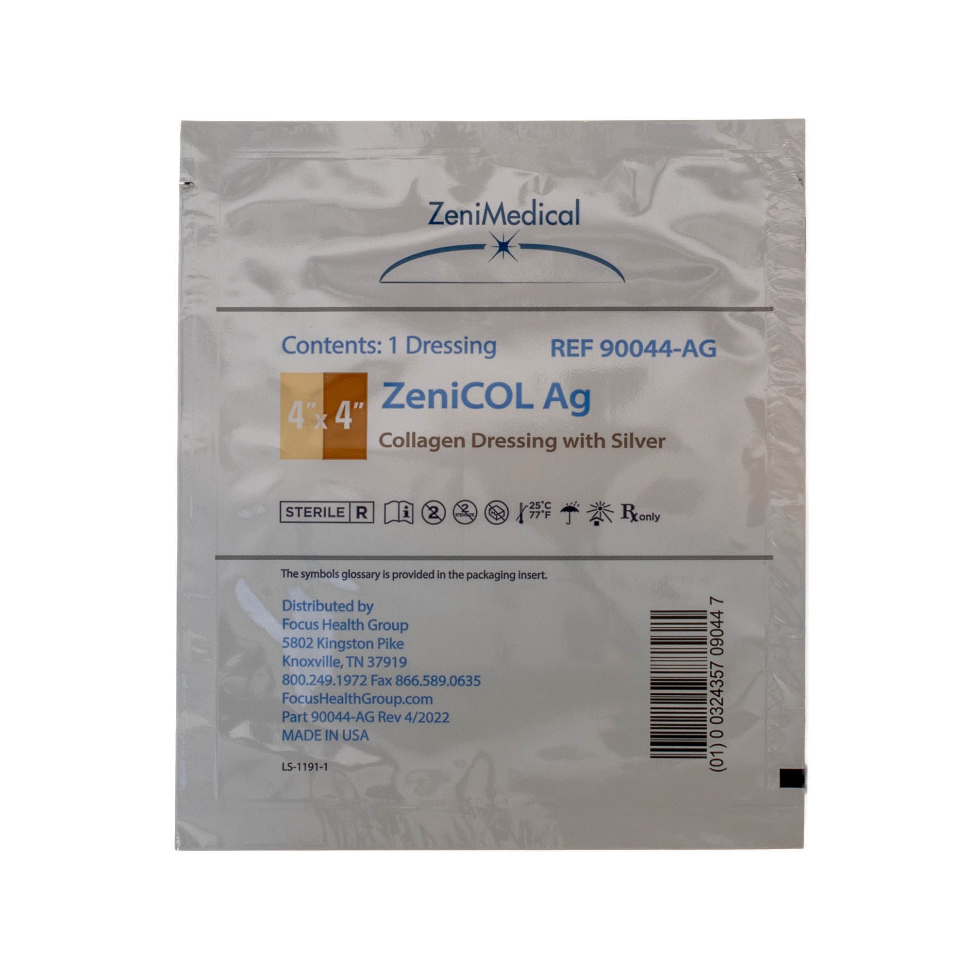 Focus Health Group - 90044-AG Silver Collagen Dressing ZeniCOL Ag Square Sterile