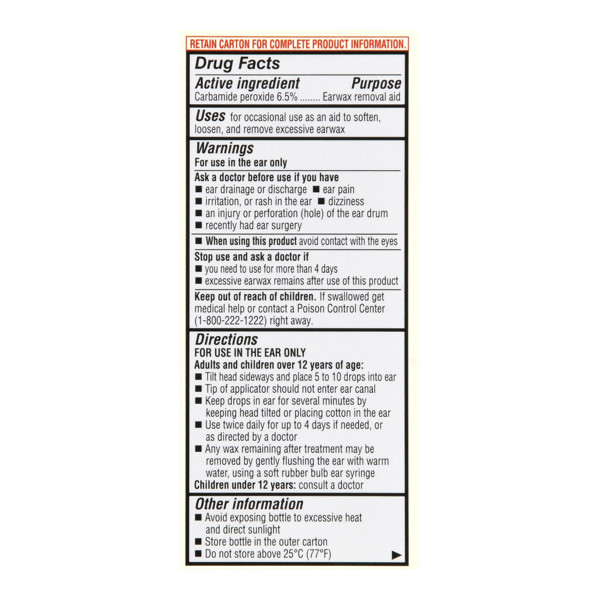 McKesson Brand 70677115401 - Foster & Thrive™ Earwax Removal Drops Carbamide Peroxide 6.5%, 0.5 Ounce - 1/Each