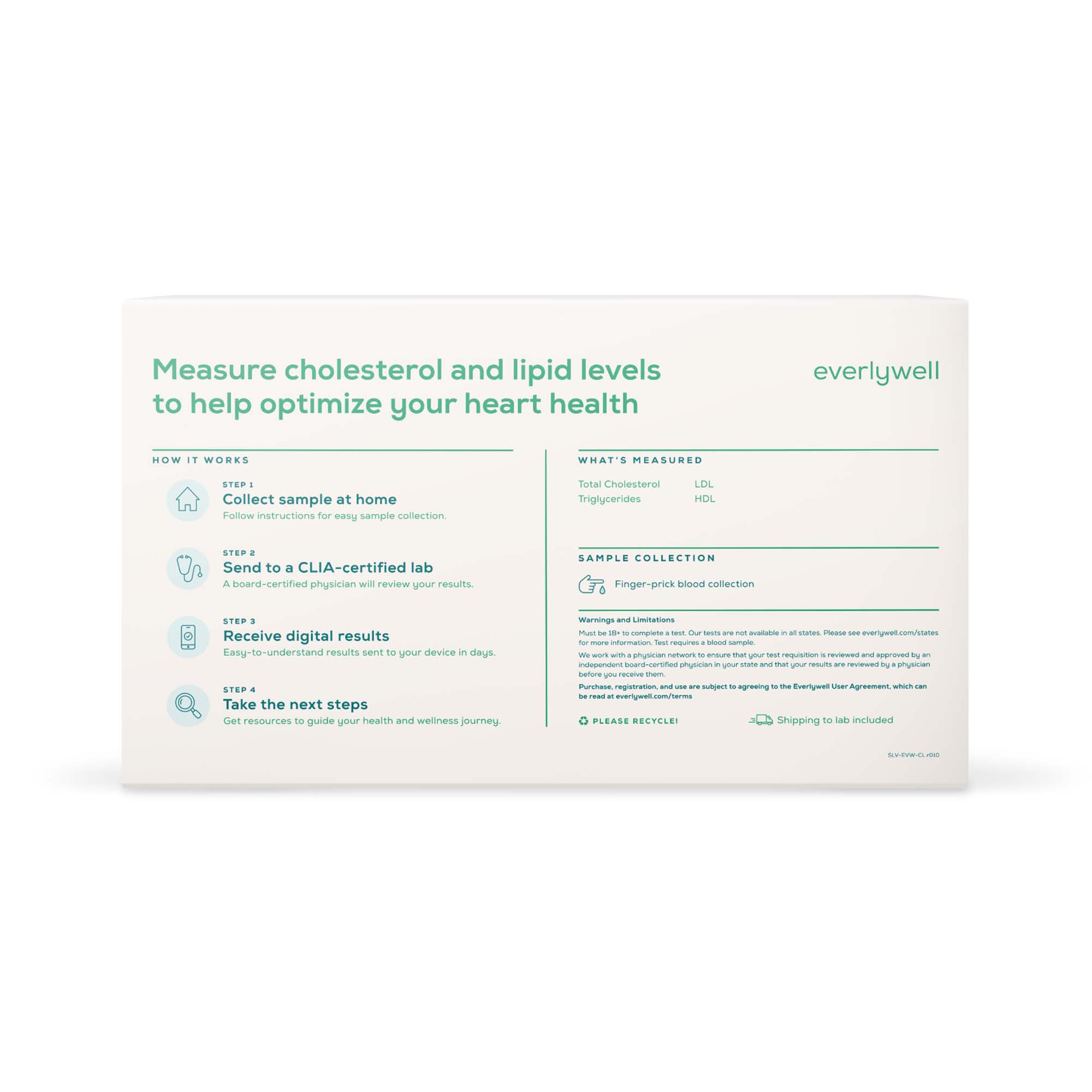 Everly Health Solutions K-EVW-00023 - Everlywell Cholesterol / Lipids Test - 1/Kit, 12/Case