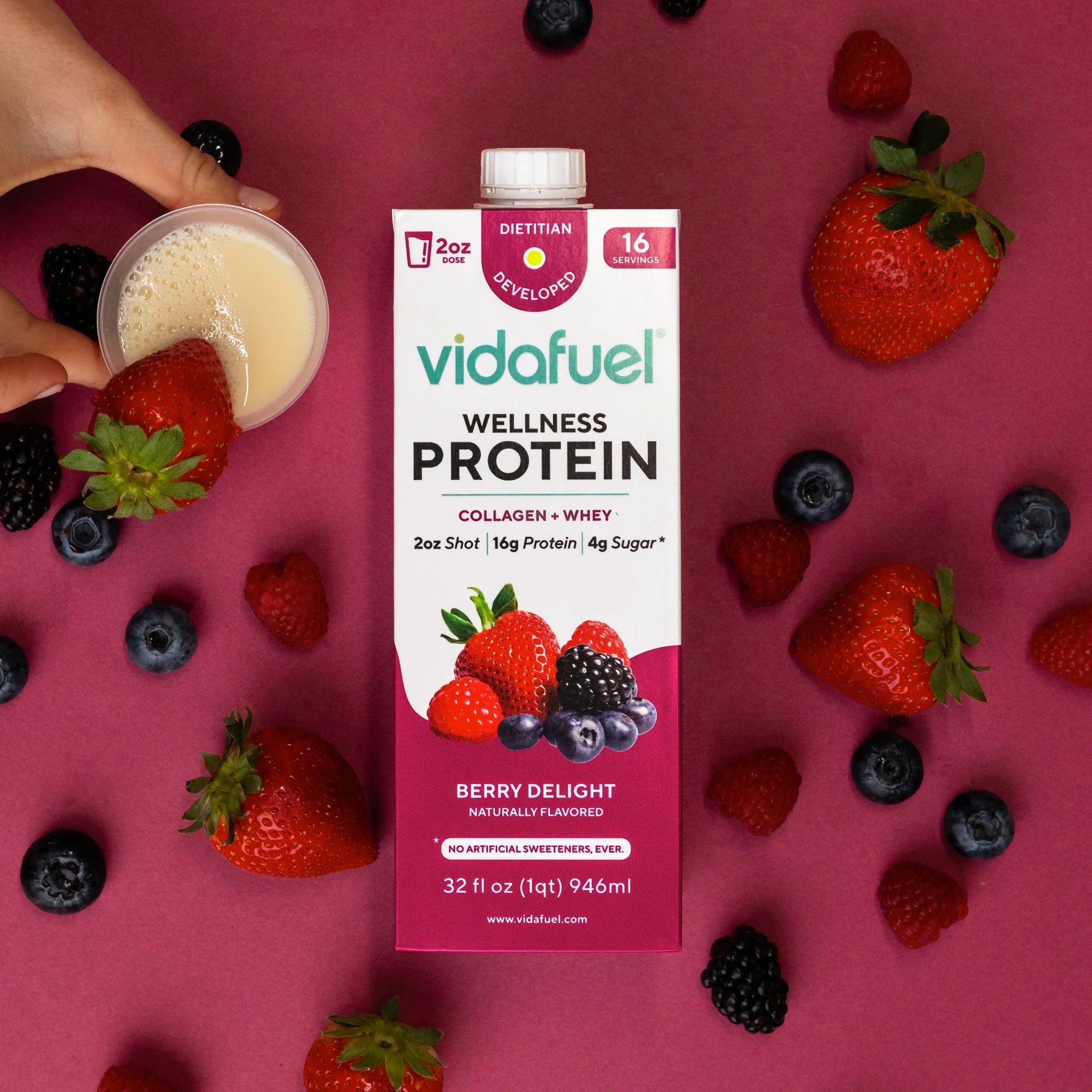 Vidafuel Inc 02-222A - Vidafuel Wellness Protein Drink with Collagen and Whey, Berry Delight Flavor - 1/Each, 6/Case