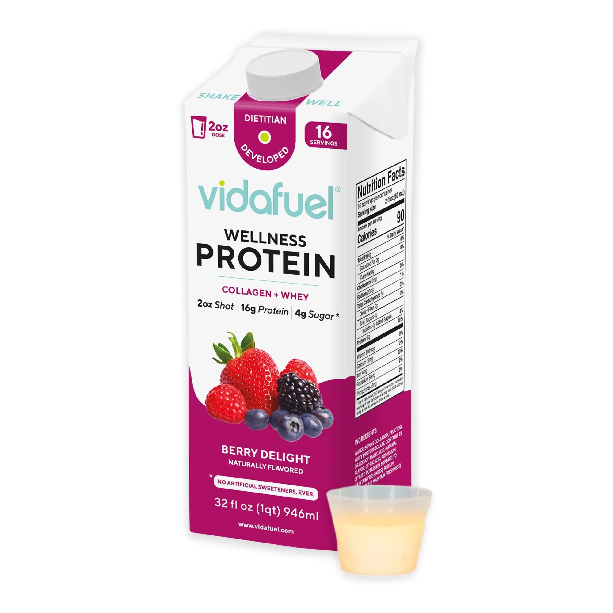 Vidafuel Inc 02-222A - Vidafuel Wellness Protein Drink with Collagen and Whey, Berry Delight Flavor - 1/Each, 6/Case