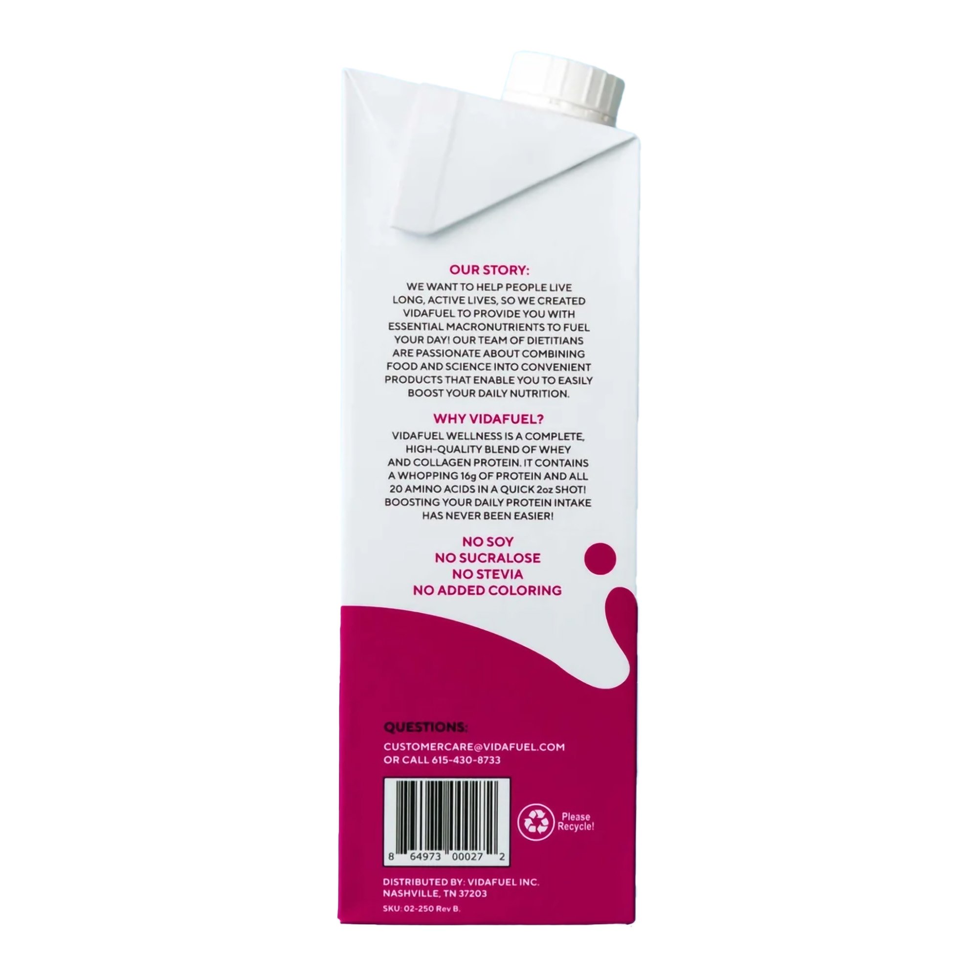 Vidafuel Inc 02-222A - Vidafuel Wellness Protein Drink with Collagen and Whey, Berry Delight Flavor - 1/Each, 6/Case