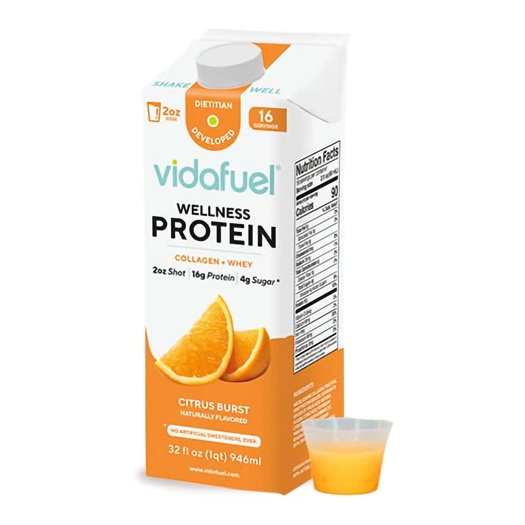 Vidafuel Inc 03-322A - Vidafuel Wellness Protein Drink with Collagen and Whey, Orange Burst Flavor - 1/Each, 6/Case