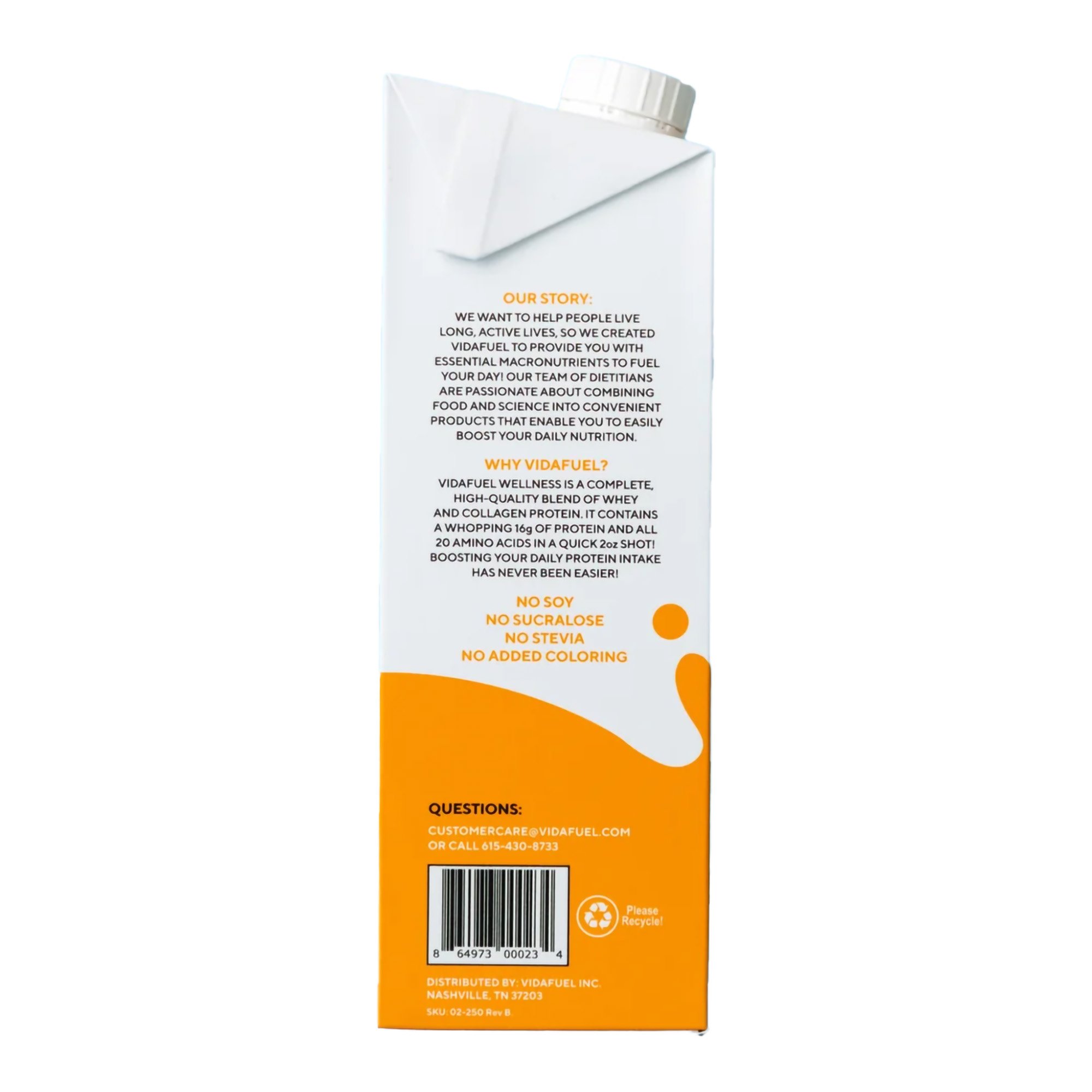 Vidafuel Inc 03-322A - Vidafuel Wellness Protein Drink with Collagen and Whey, Orange Burst Flavor - 1/Each, 6/Case