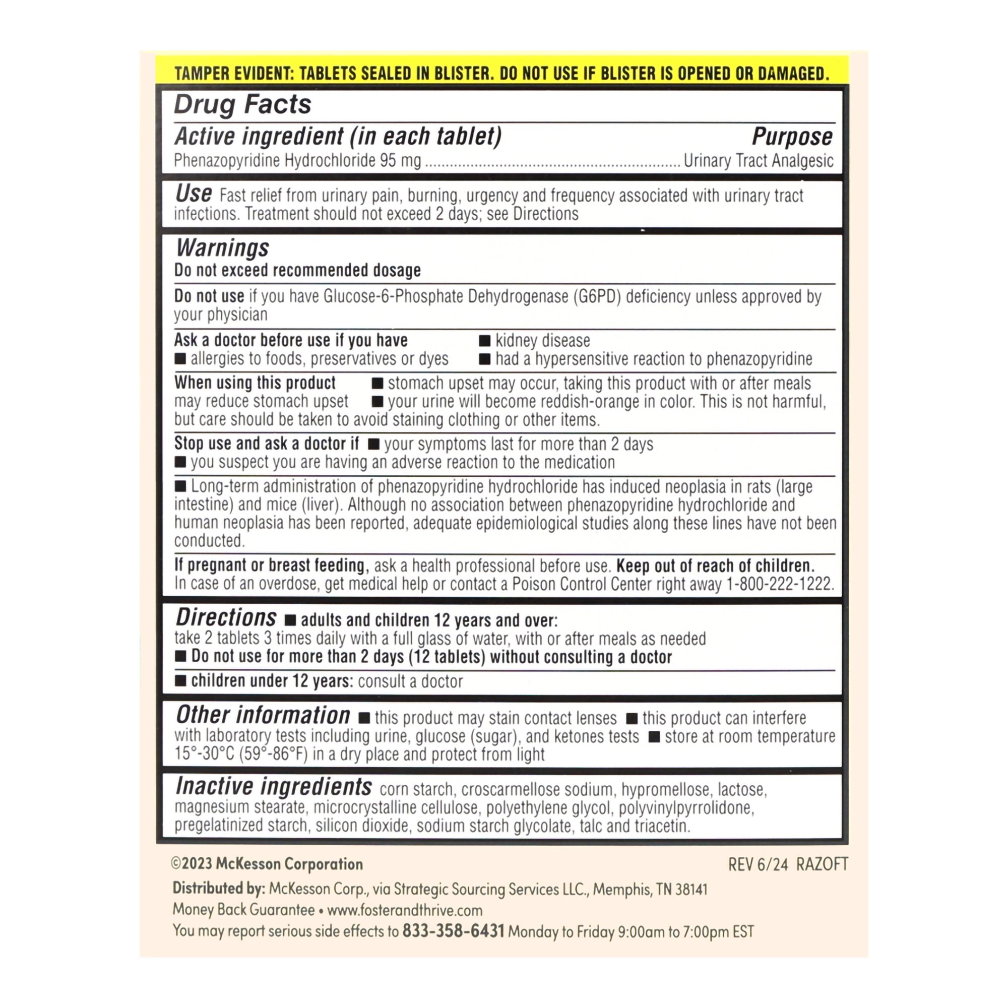 McKesson Brand 70677122901 - Foster & Thrive™ Phenazopyridine HCl Urinary Tract Analgesic - 30/Box