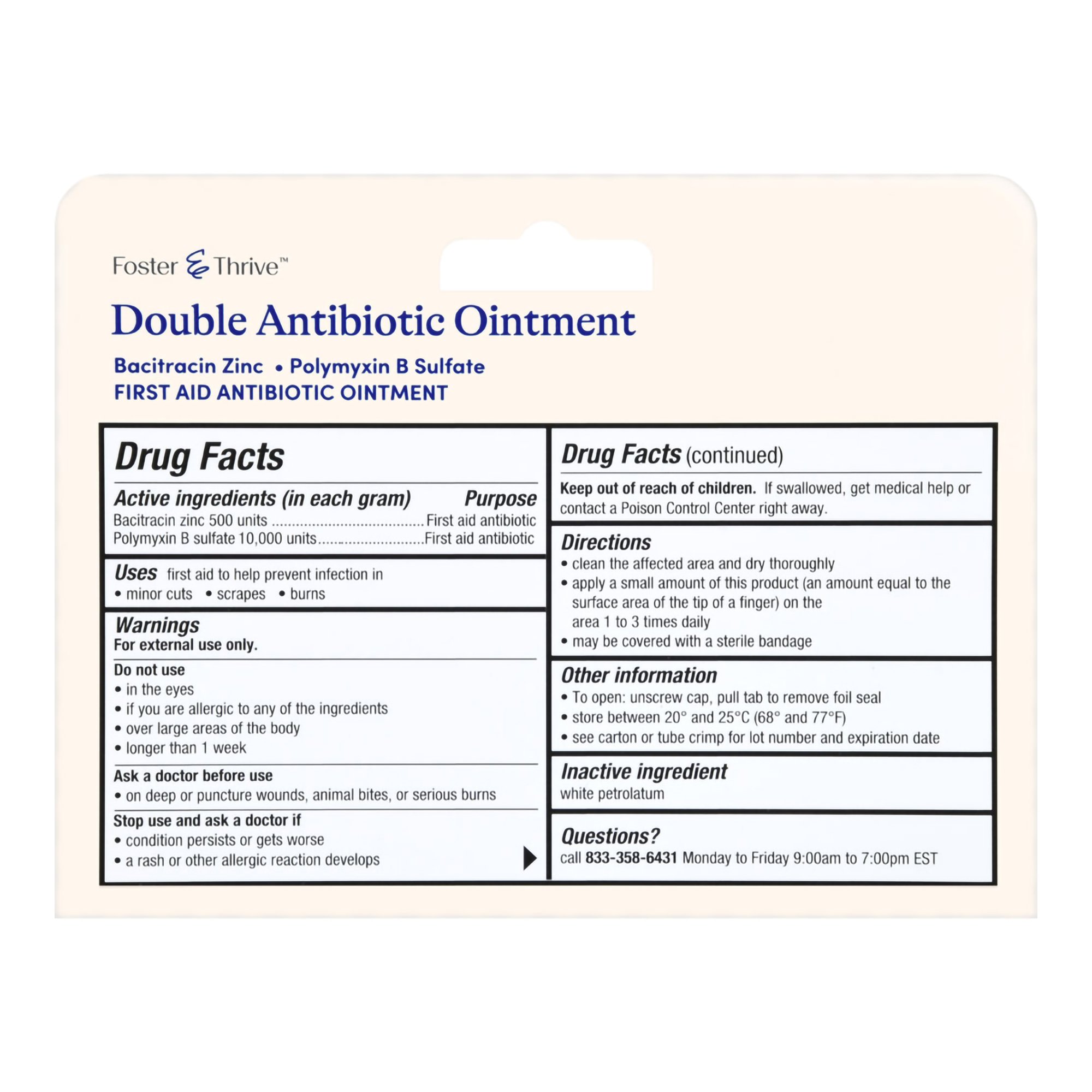 McKesson Brand 70677121201 - Foster & Thrive™ Double Antibiotic Bacitracin Zinc Polymyxin B Sulfate Ointment - 1/Each