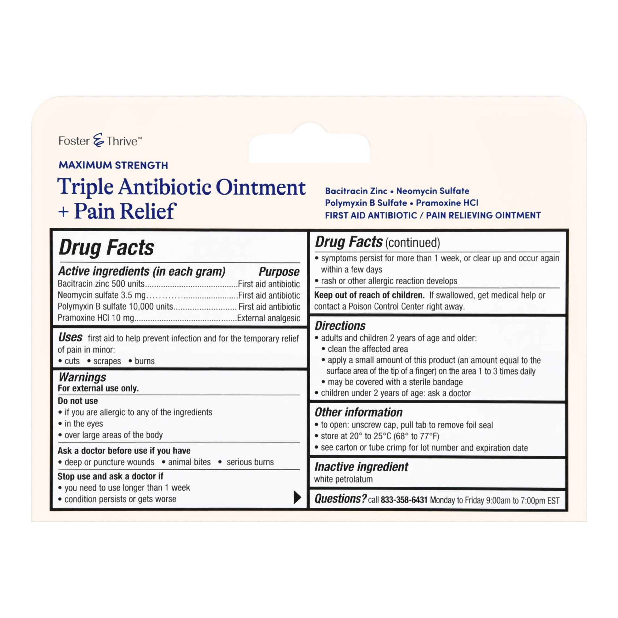 McKesson Brand 70677121901 - Foster & Thrive™ Maximum Strength Triple Antibiotic + Pain Relief Ointment - 1/Each