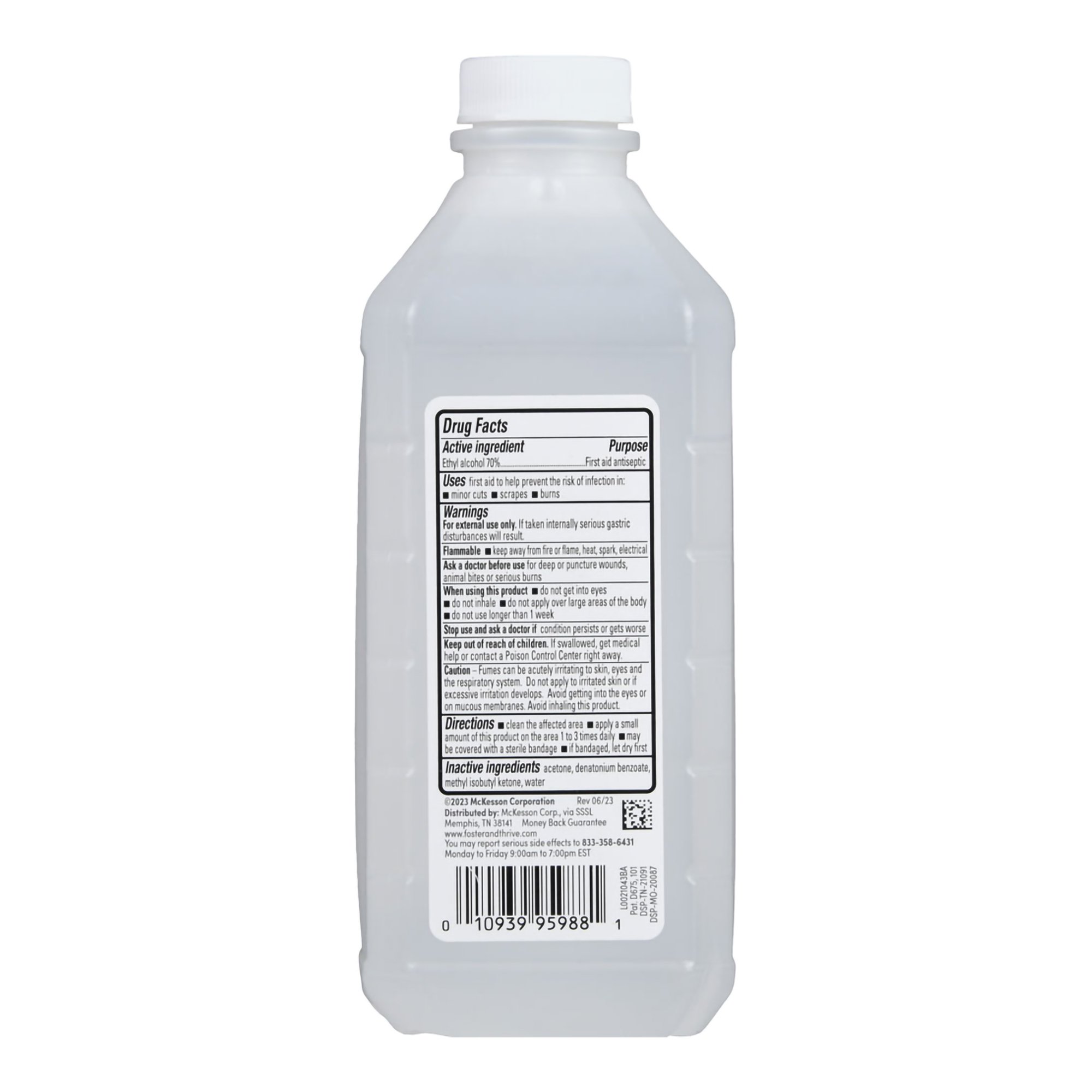 McKesson Brand 01093995988 - Foster & Thrive™ 70% Ethyl Rubbing Alcohol, 16-ounce Bottle - 1/Each, 12/Case
